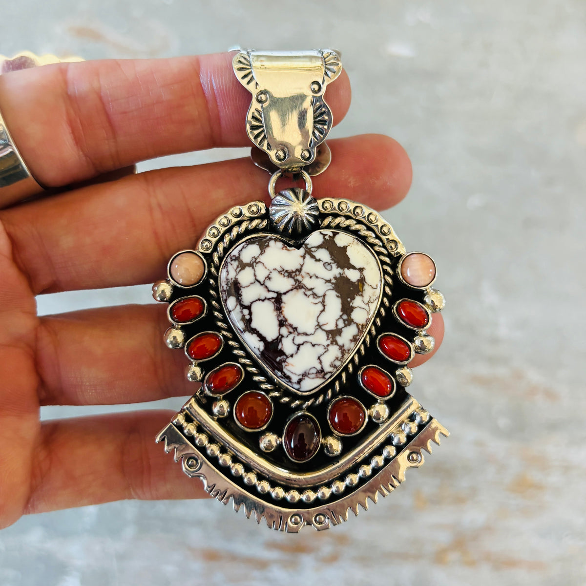 Navajo Bennett & Dreama Yazzie Sterling Silver Multi Stone Heart Pendant