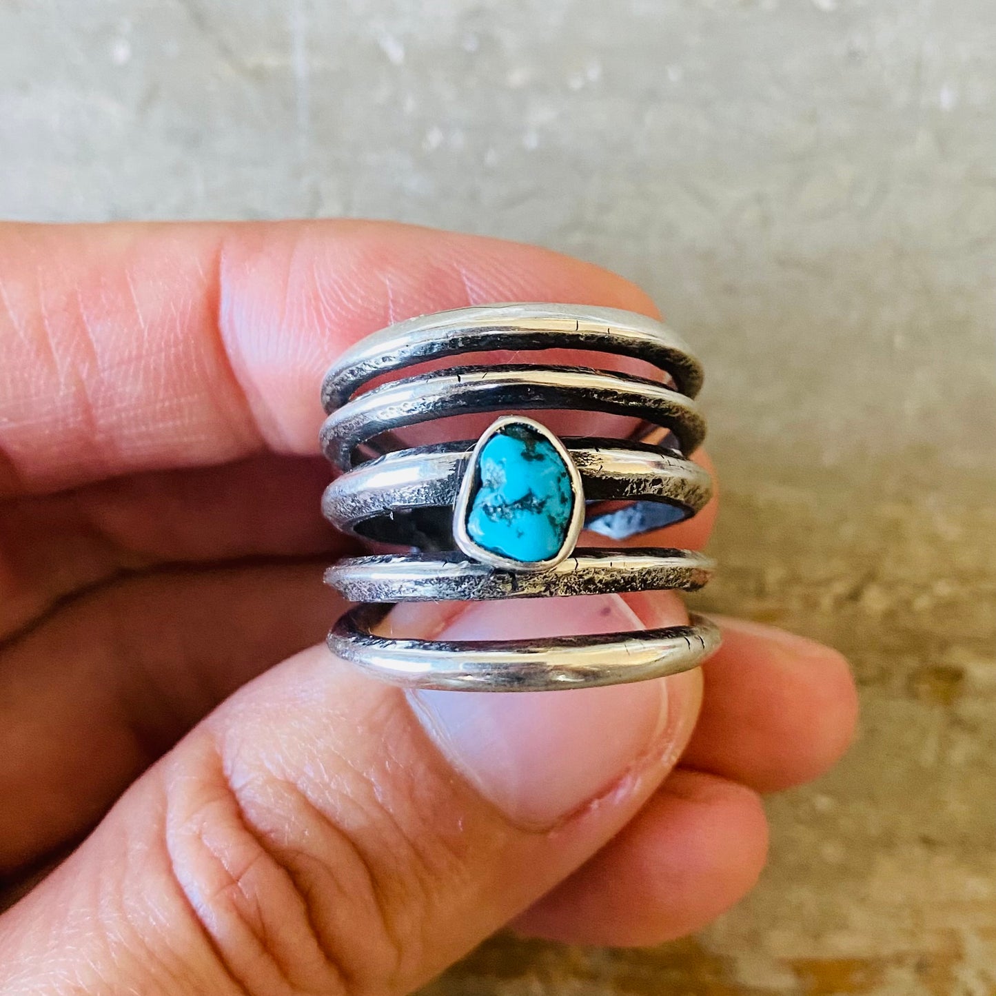 Navajo Aaron Anderson Sterling Silver & Sleeping Beauty Turquoise Split Tufa Cast Ring