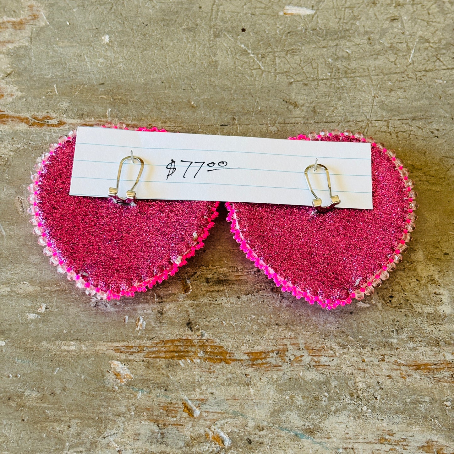 New Navajo Pink Beaded Heart Earrings