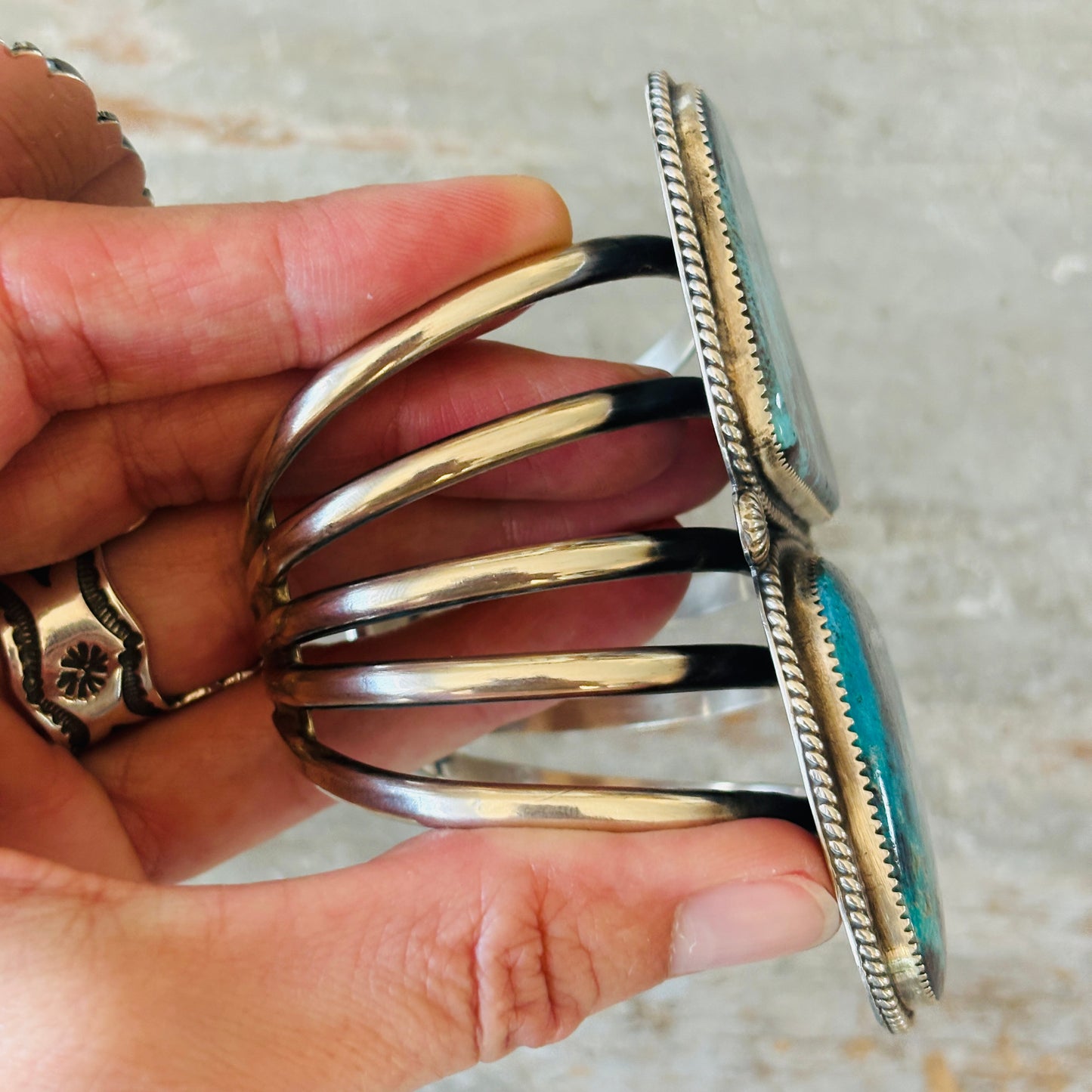 Navajo Landon Benally Sterling Silver & Pilot Mountain Turquoise Statement Cuff