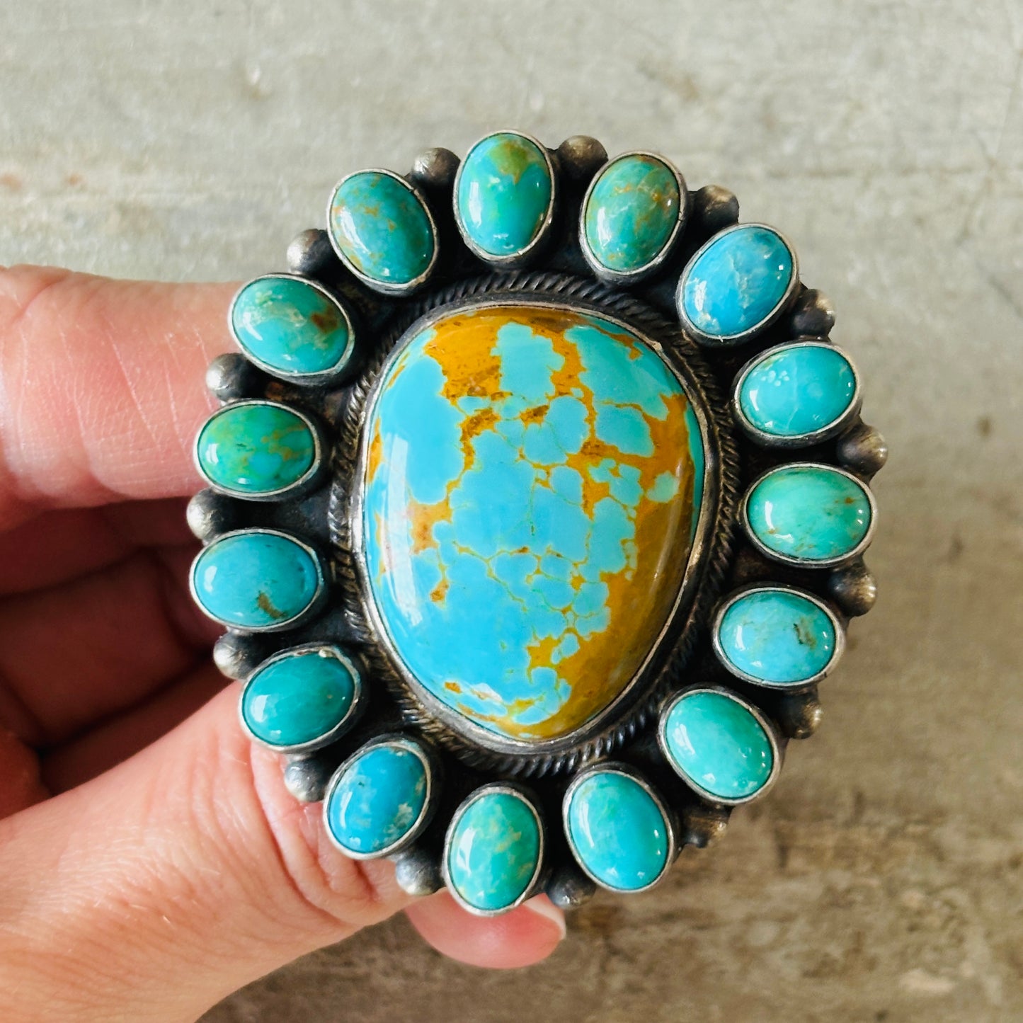 Navajo Kathleen Chavez Sterling Silver - Sonoran & Kingman Cluster Ring