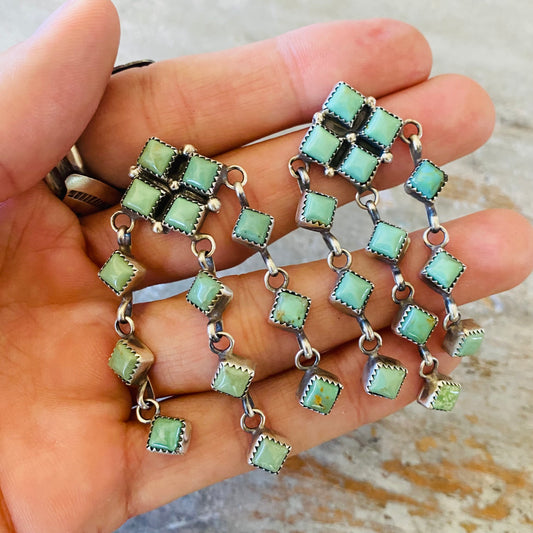 Navajo Julia Etsitty Sterling Silver & Green Turquoise Statement Earrings