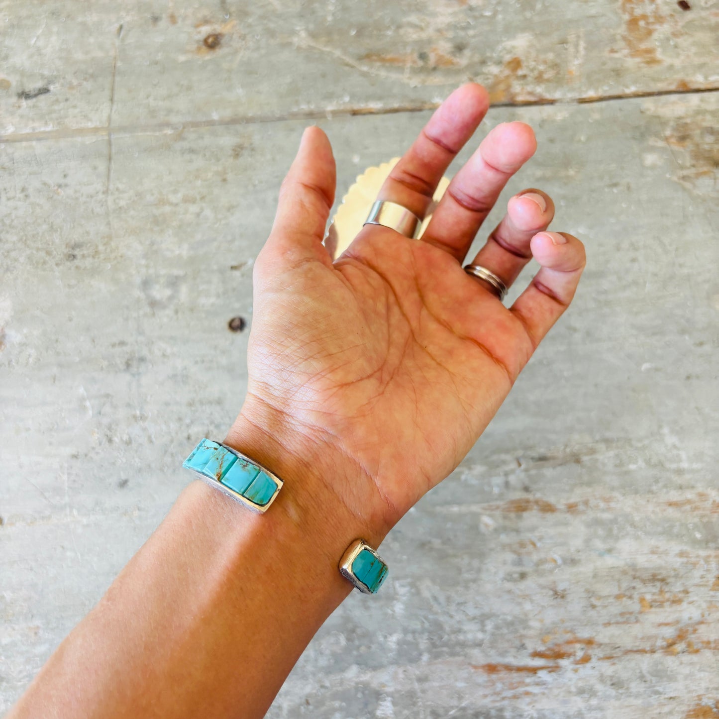 Navajo Lester James Sterling Silver & Multi Turquoise Stacker Cuff