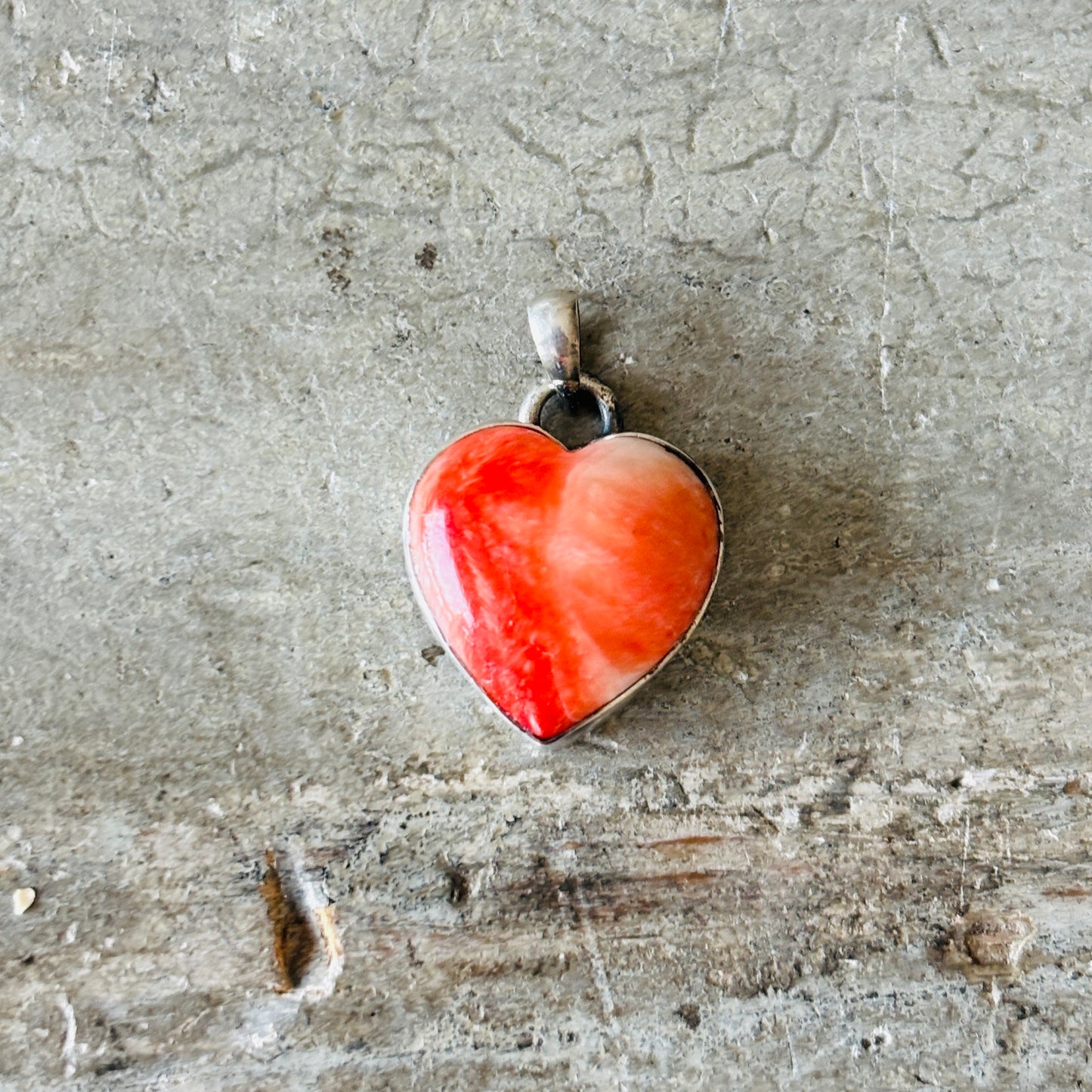 Navajo Reva Goodluck Sterling Silver & Red Spiny Oyster Heart Pendant
