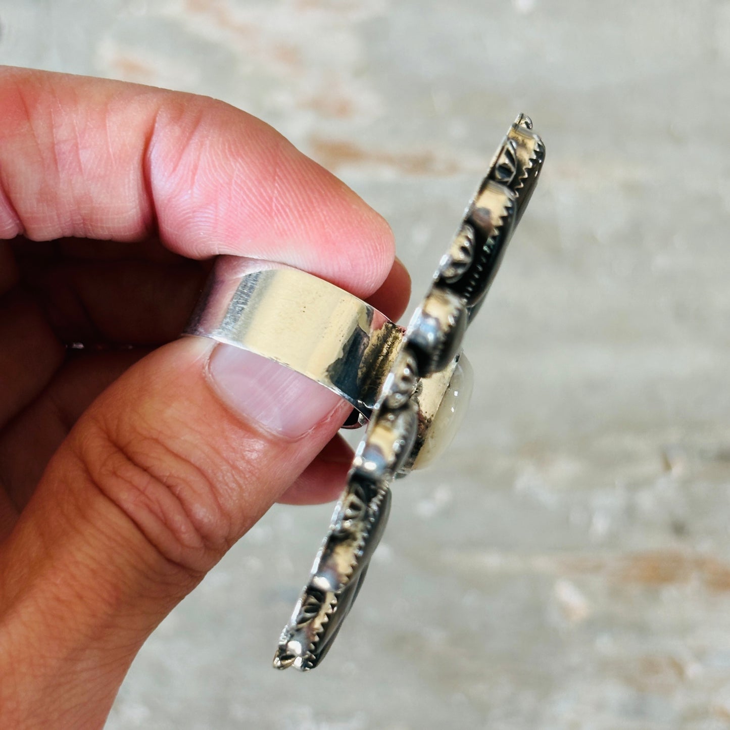 Navajo Hemerson Brown Sterling Silver - MOP & Abalone Shell Cluster Statement Ring