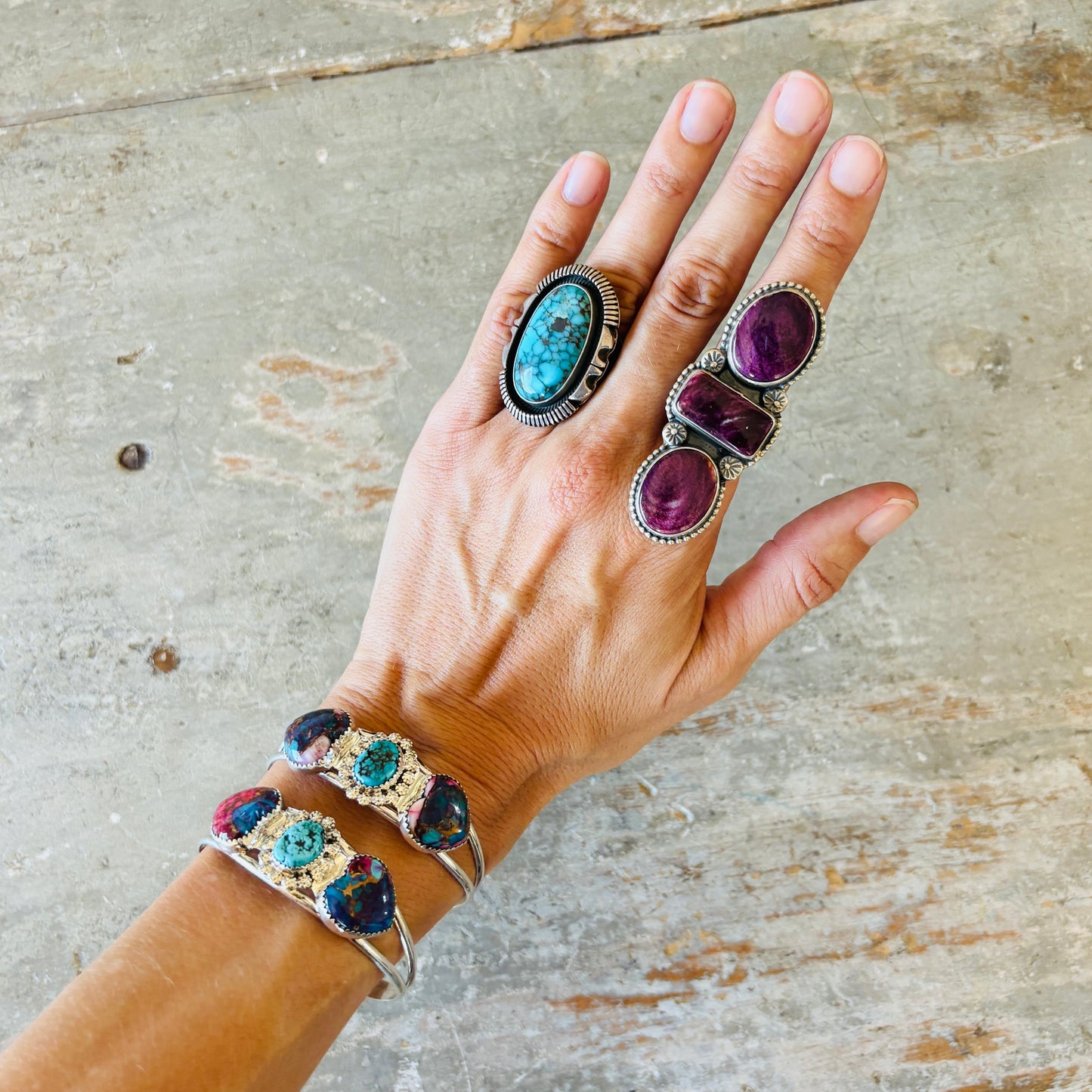 New Navajo Reynold Begay Sterling Silver - Mojave & Kingman Turquoise Cuffs