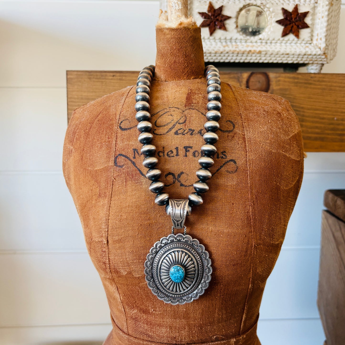Navajo Calvin Martinez Sterling Silver & Spiderweb Kingman Pendant