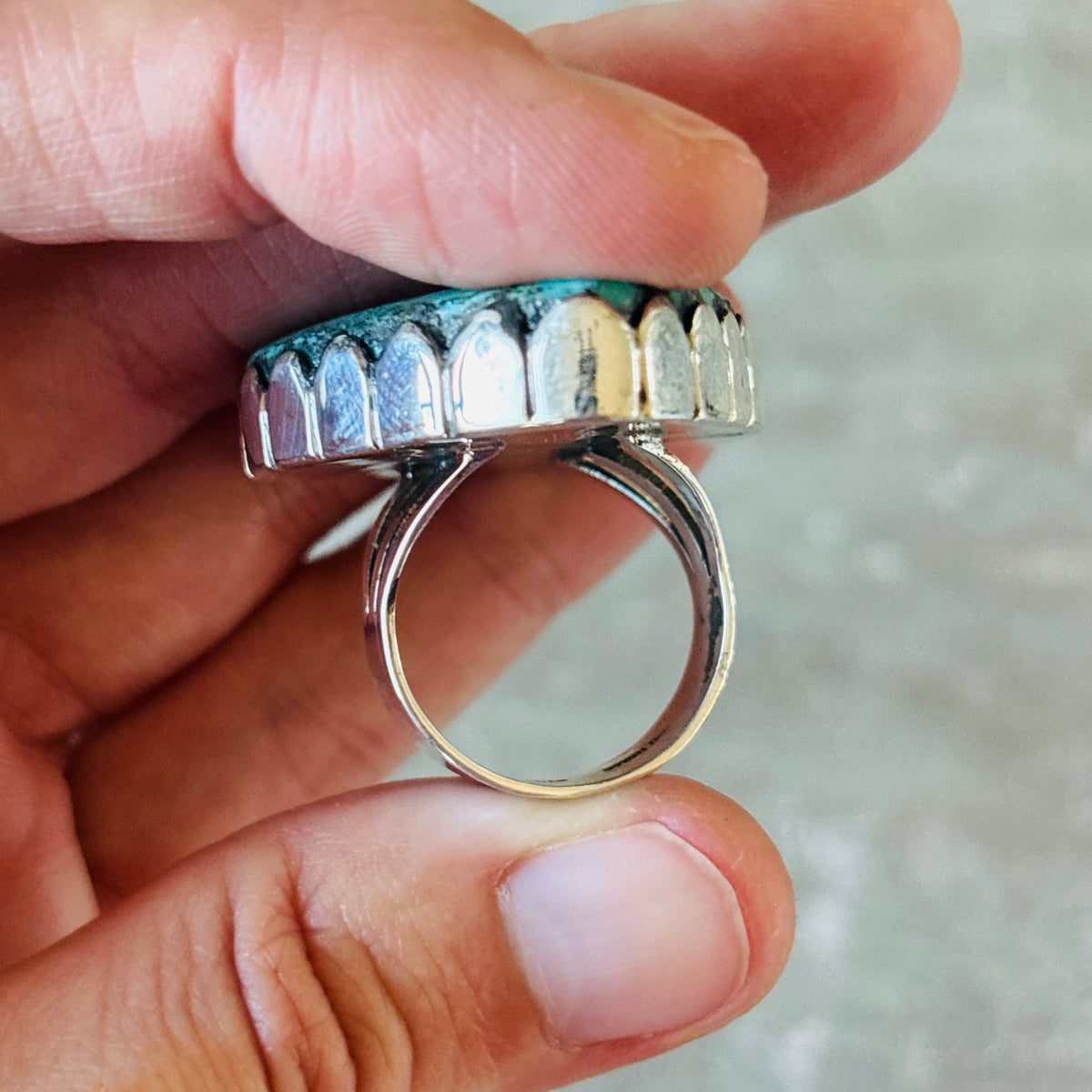 Navajo Ella Linkin Sterling Silver & Fox Turquoise Statement Ring