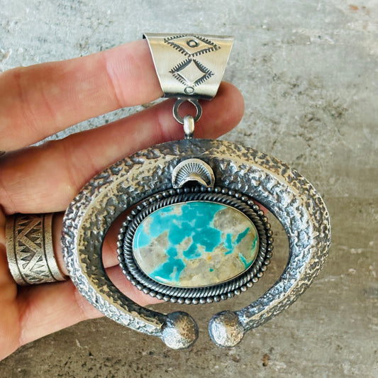 Navajo Hemerson Brown Sterling Silver & Turquoise Mountain Pendant