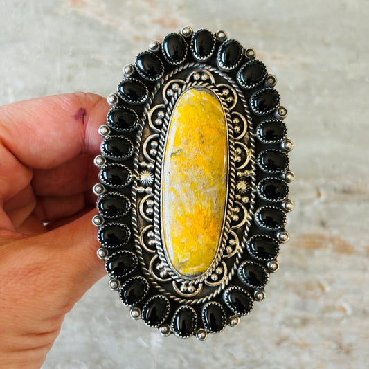 Navajo Hemerson Brown Sterling Silver - Black Onyx & Bumblebee Jasper Cluster Ring