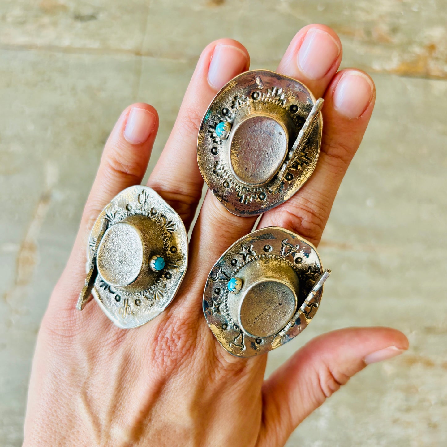 Navajo Robbie Manuelito Sterling Silver & Kingman Turquoise Cowboy Hat Ring