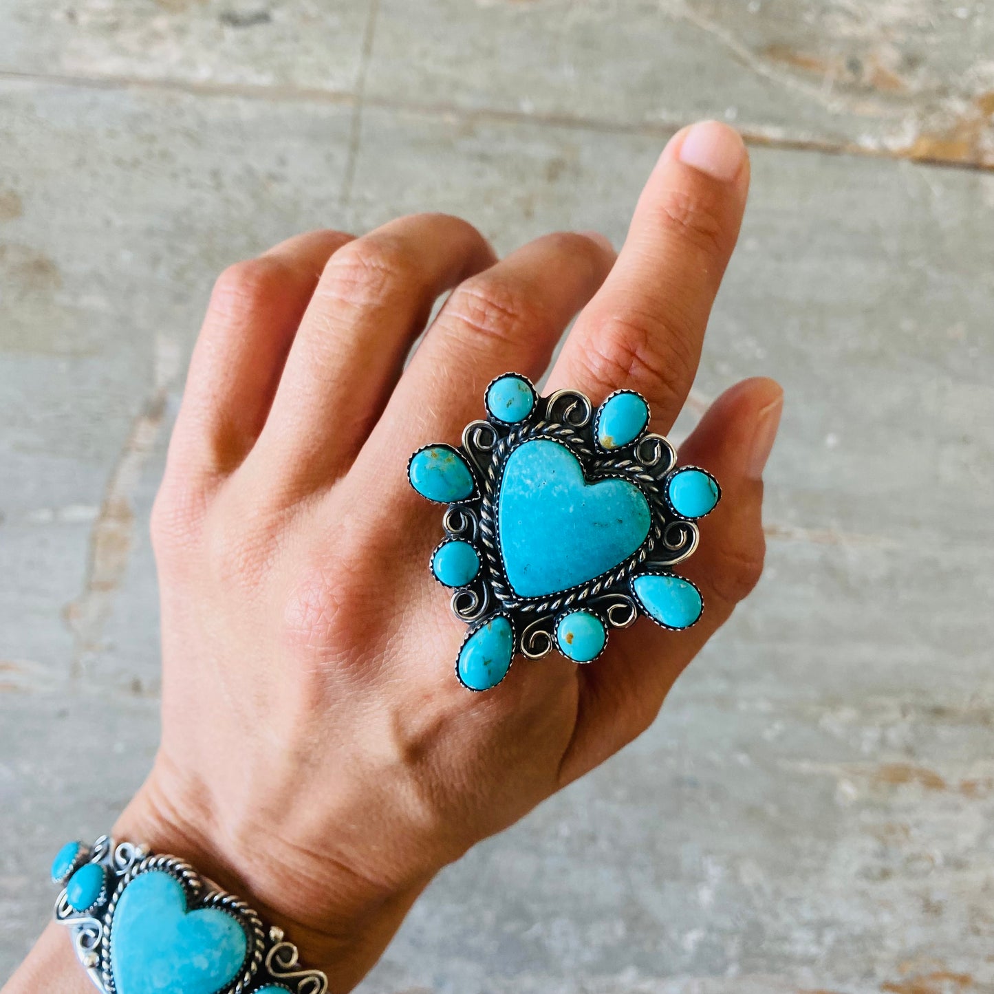 Navajo Lorenzo & Jerilyn Chee Sterling Silver & Campitos Turquoise Heart Ring