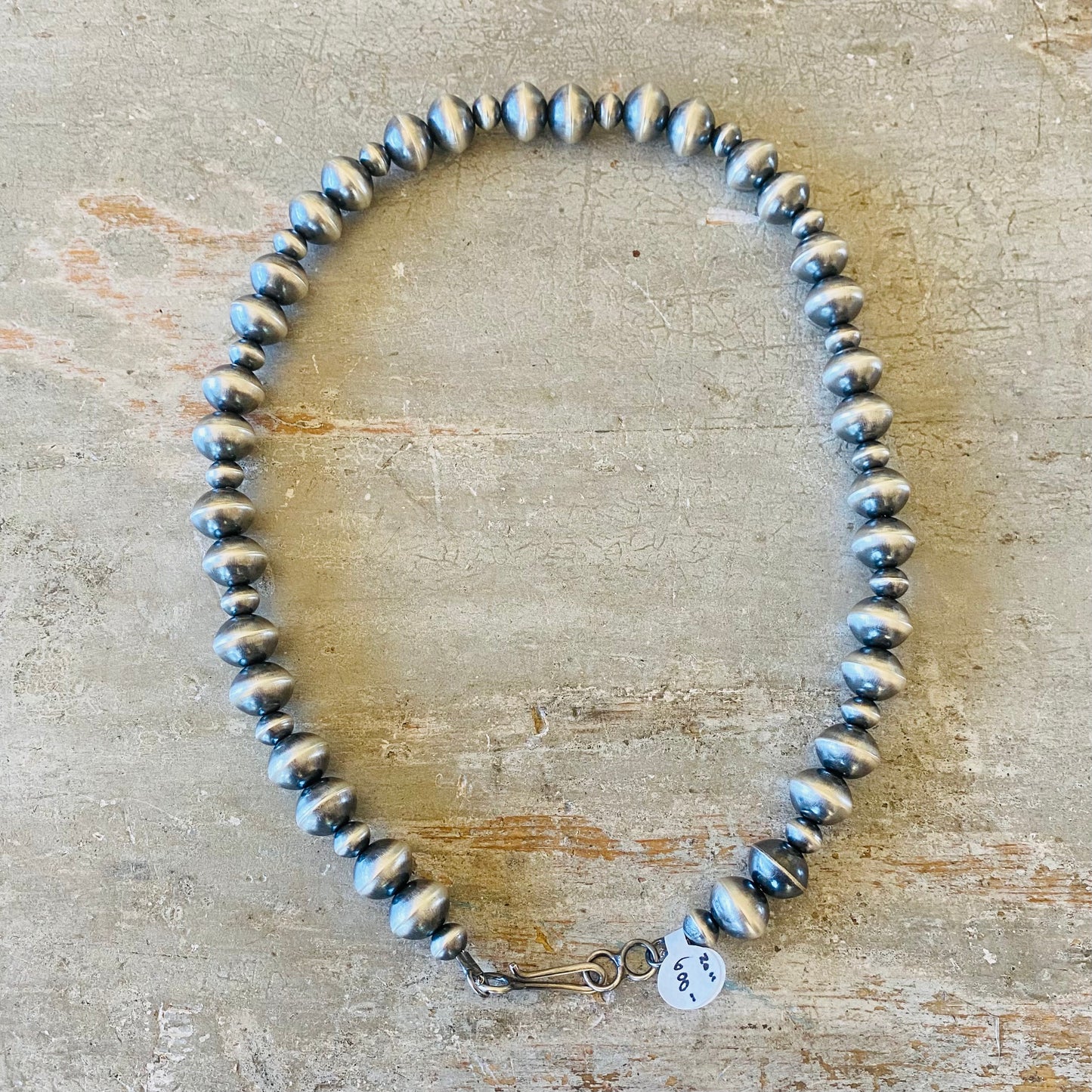 Navajo Sterling Silver Alternating 10mm - 7mm Handmade Pearls Necklace