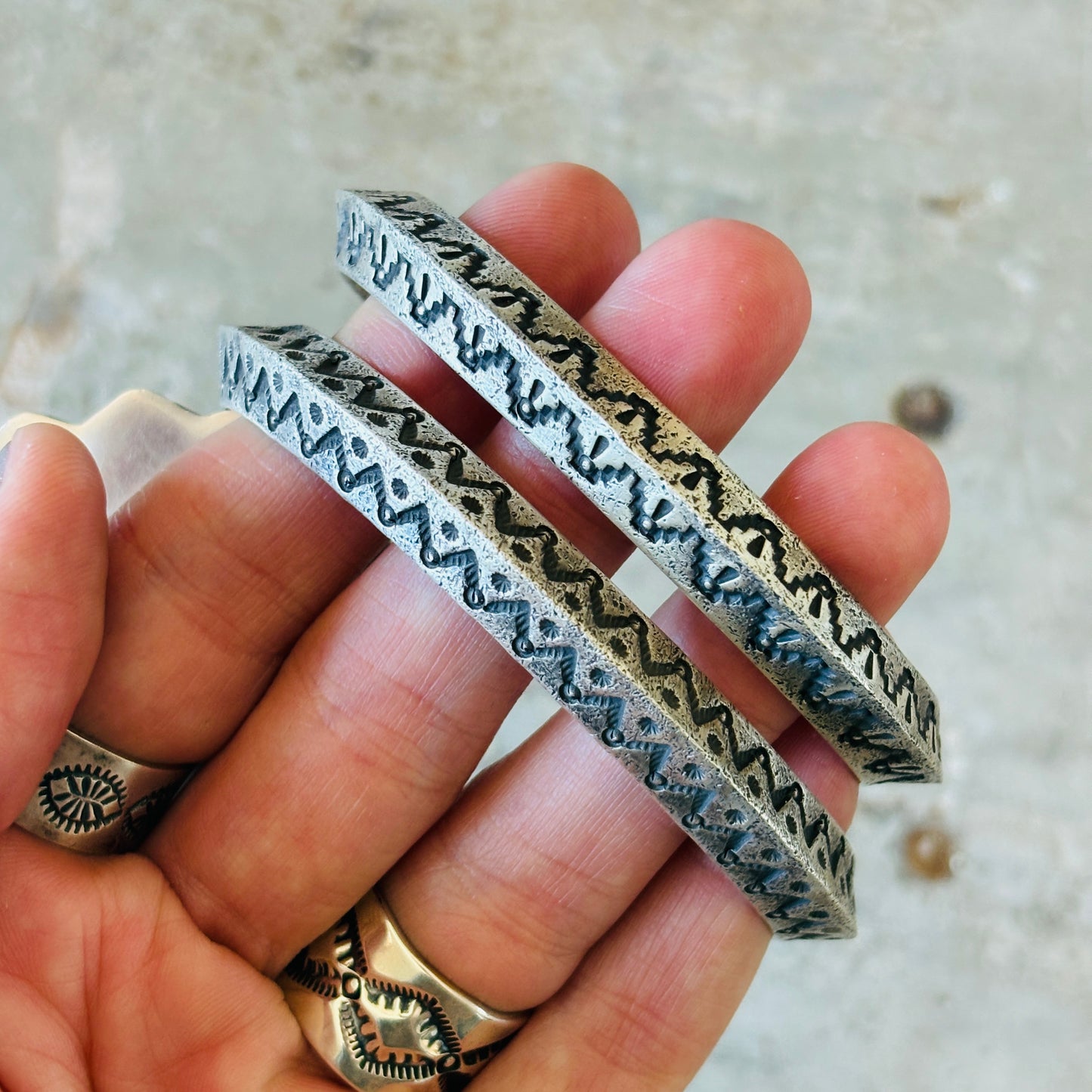 Navajo Herman Smith Sterling Silver Tufa Cast Carinated Stacker Cuff