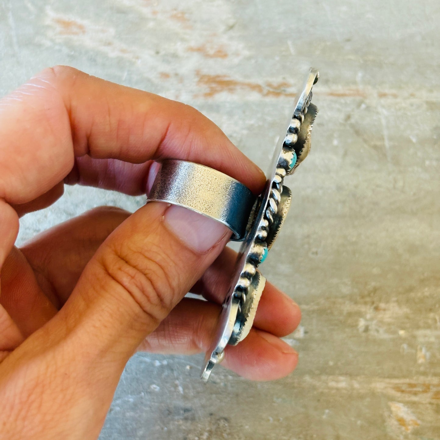 Navajo Kindale Billah Sterling Silver & Campitos Turquoise Rough Rider Ring
