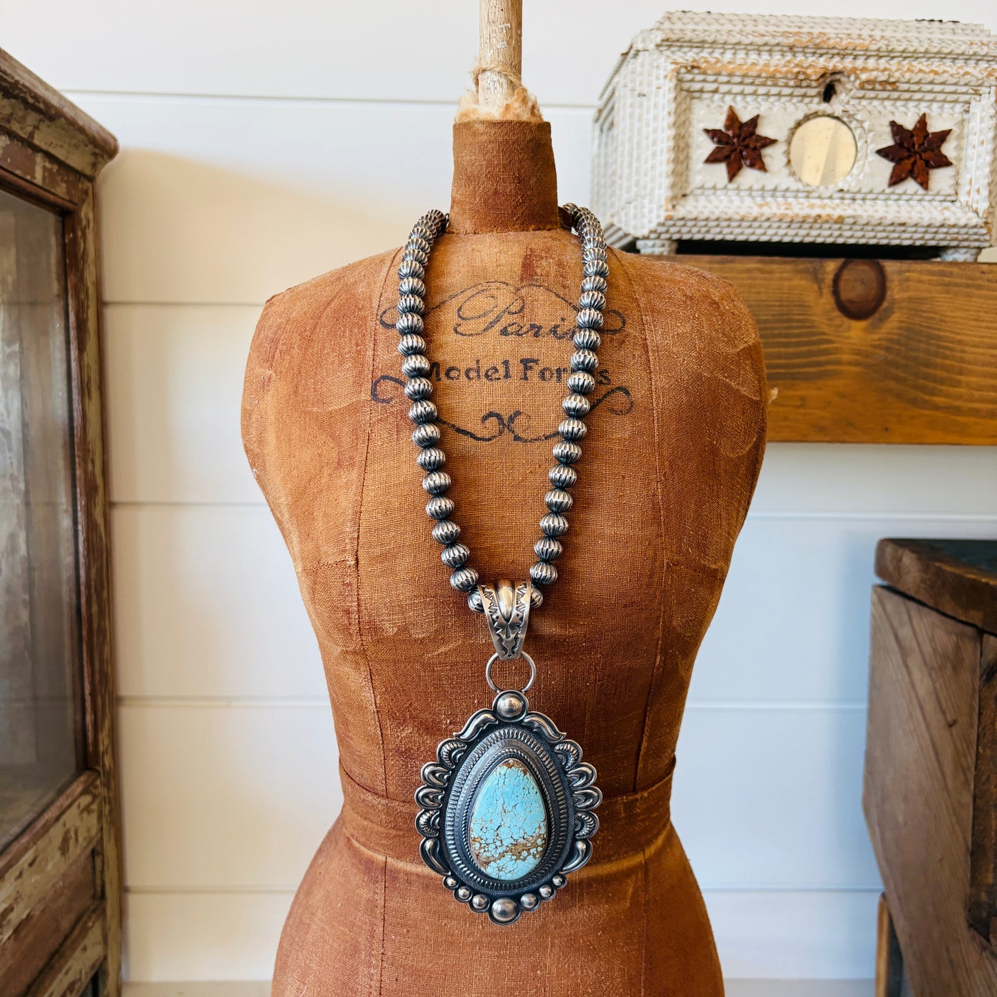 Navajo Roland Dixon Sterling Silver & #8 Turquoise Statement Pendant