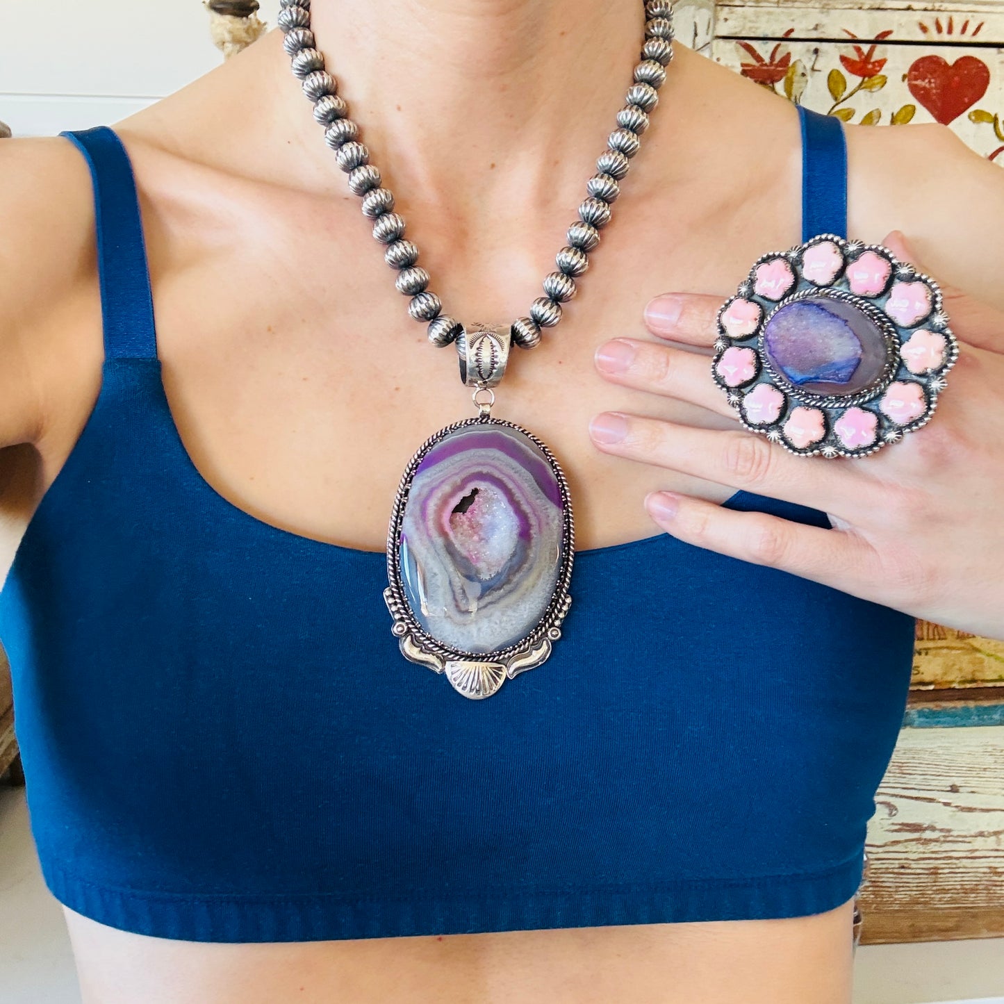 New Navajo Hemerson Brown Sterling Silver & Druzy Pendant