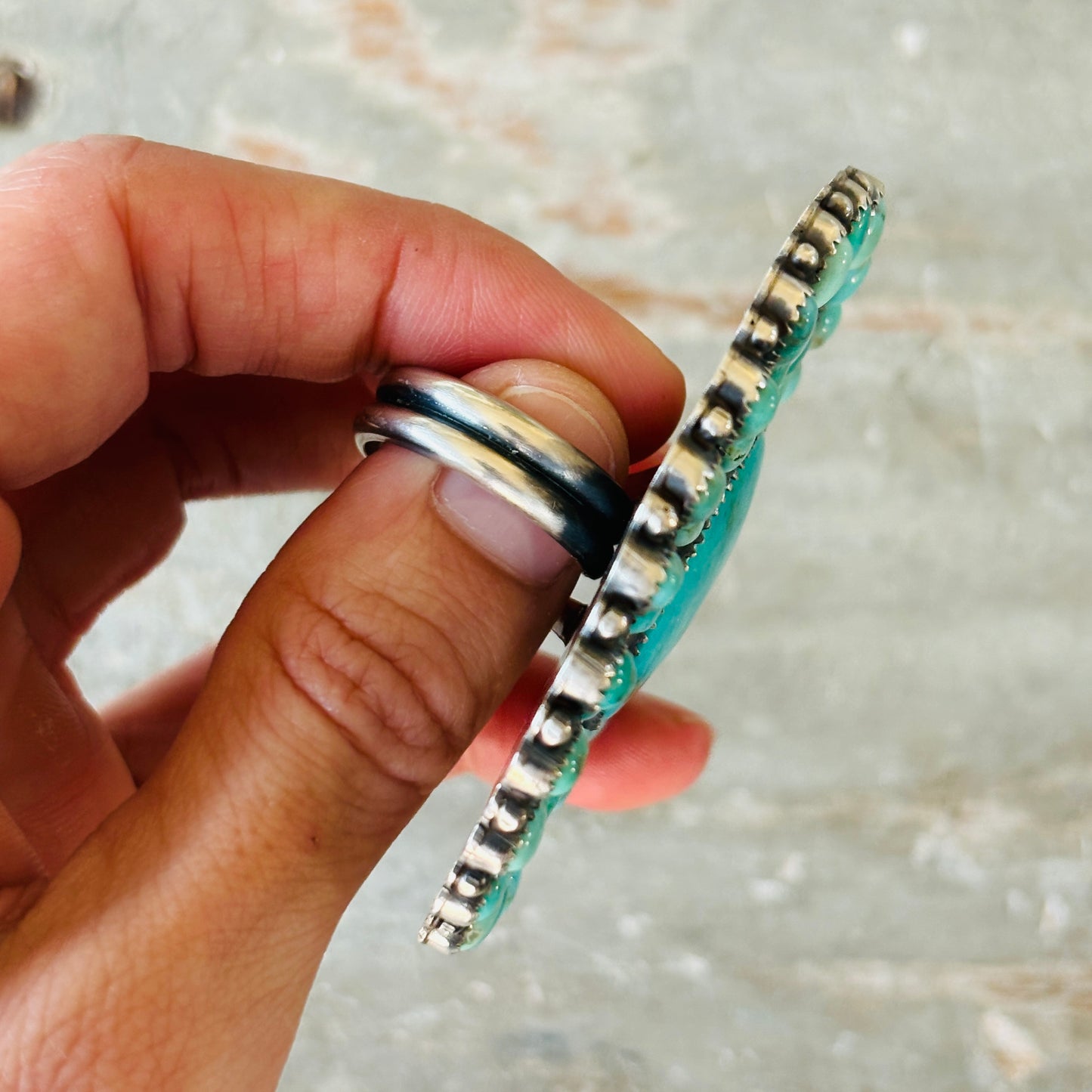 Navajo Readda Begay Sterling Silver & Kingman Cluster Ring