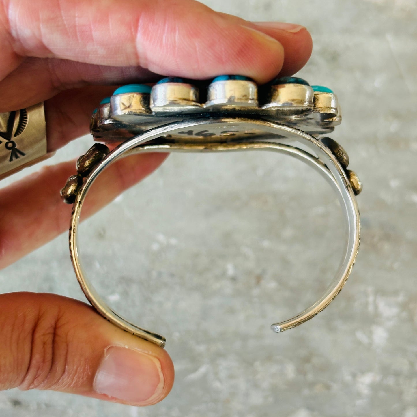 Navajo Edmund Piasso Sterling Silver & Mixed Turquoise Cluster Statement Cuff