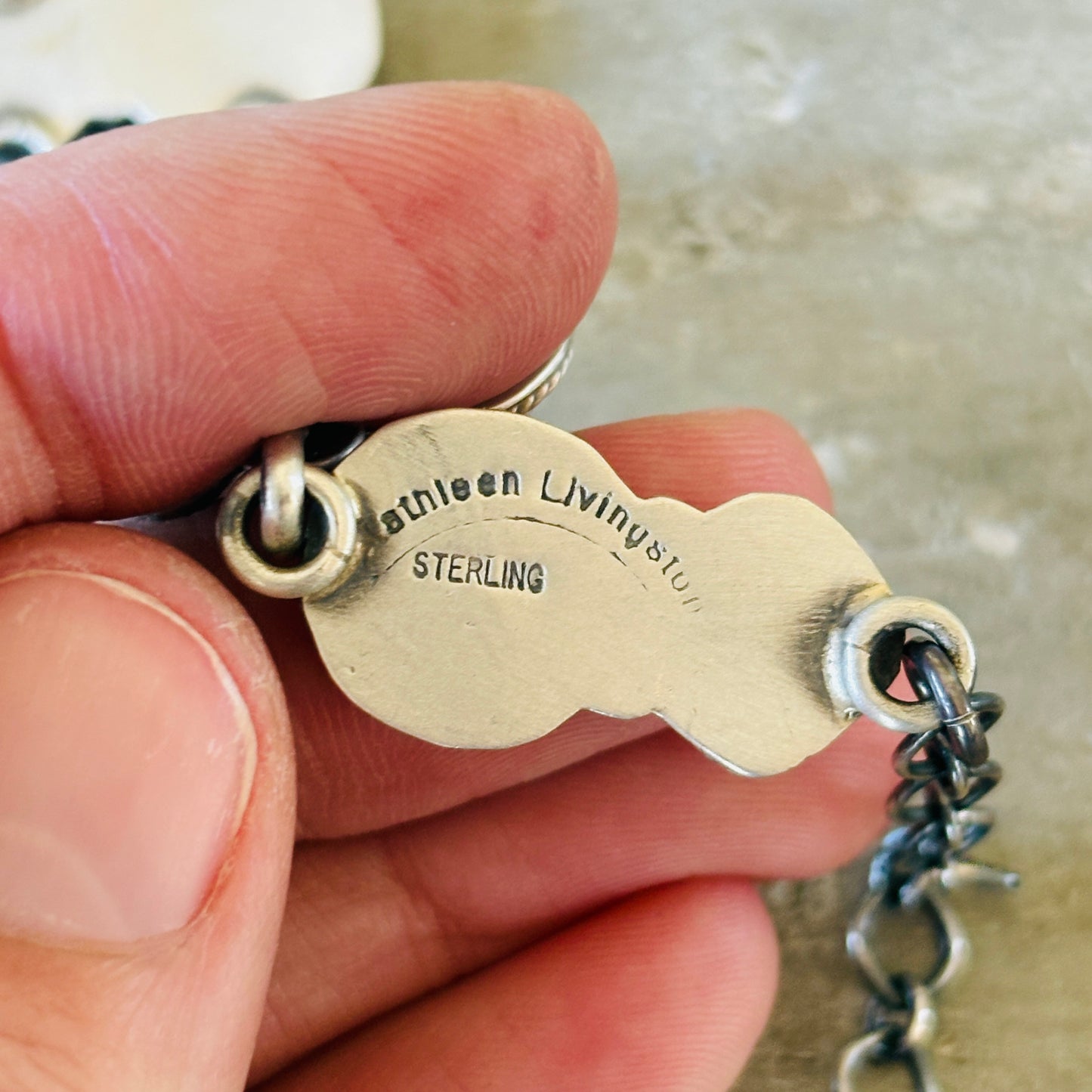 Navajo Kathleen Livingston Sterling Silver & White Buffalo Double Row Bracelet