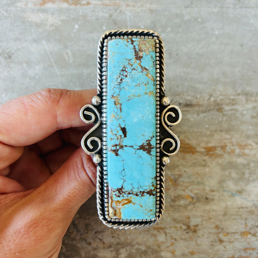 Navajo Landon Secatero Sterling Silver & Kingman Turquoise Rectangle Ring