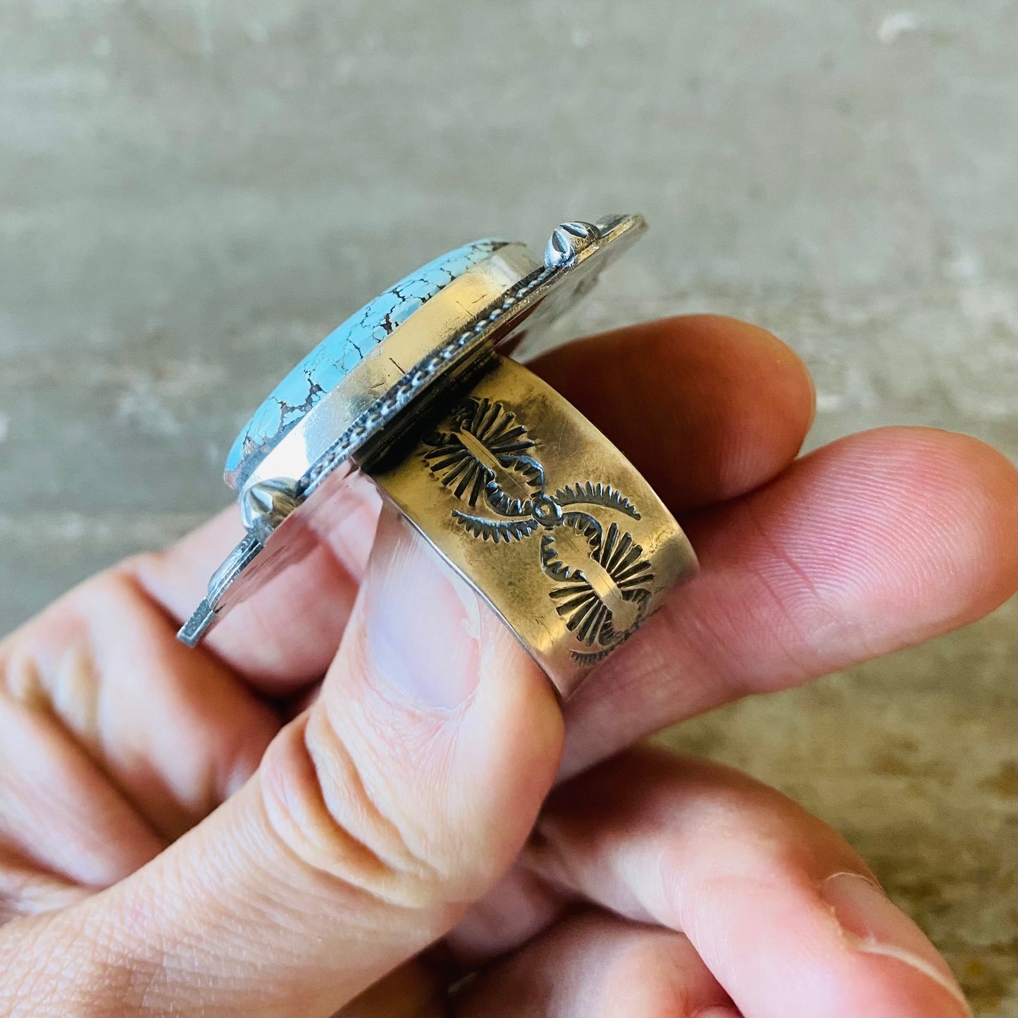 Navajo Dustin Francisco Sterling Silver & Golden Hills Turquoise Ring