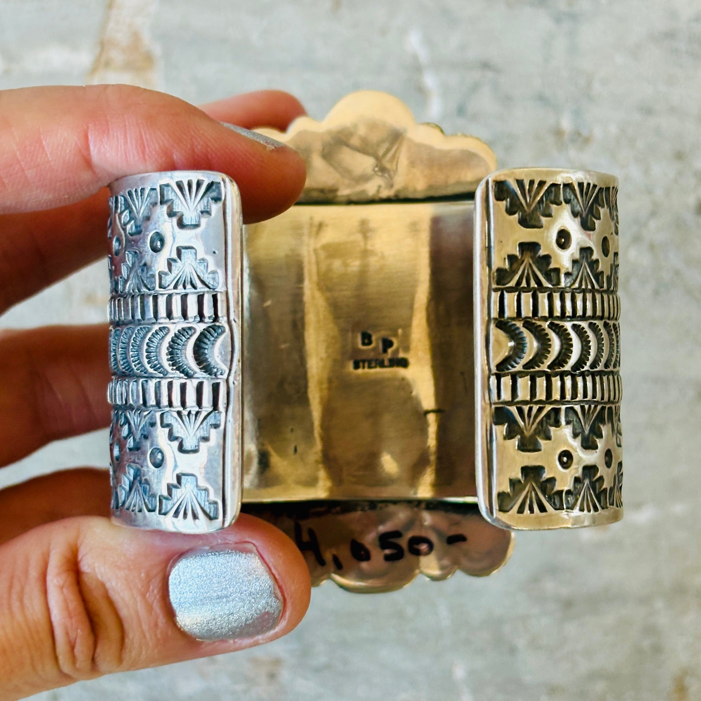 Navajo Braxton Parkett Sterling Silver & Kingman Turquoise Cluster Cuff