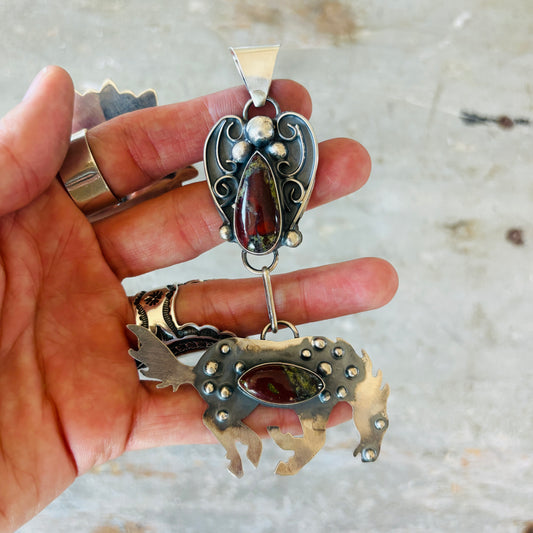 Navajo Miranda Willie Sterling Silver & Dragon Blood Jasper Horse Pendant