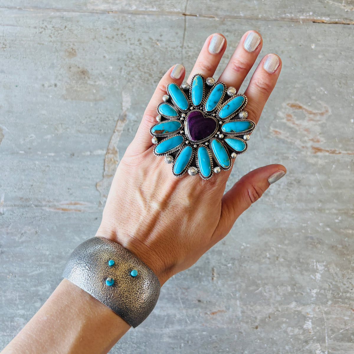 Navajo Aaron Anderson Sterling Silver & Turquoise Tufa Cast Cuff