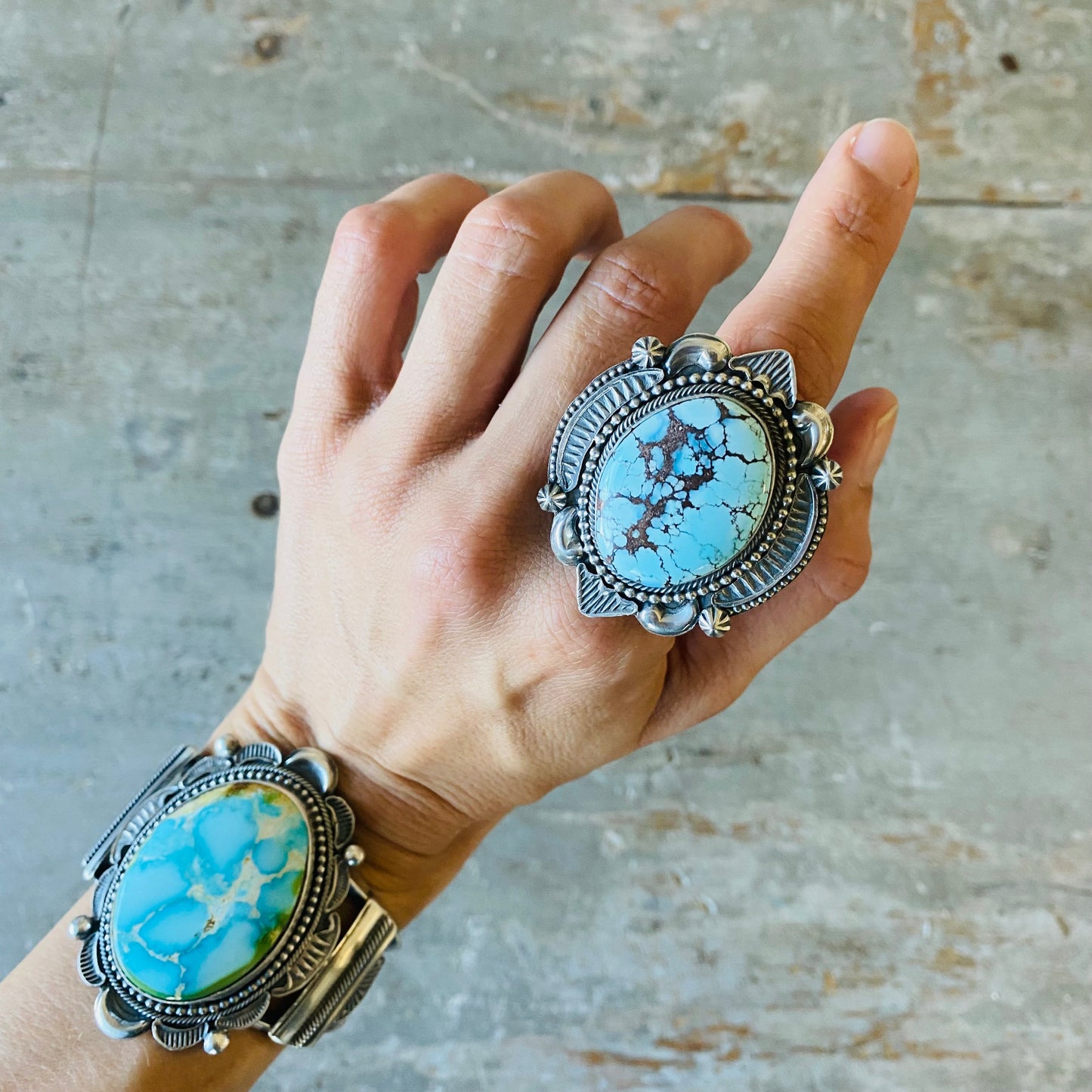 Navajo Dustin Francisco Sterling Silver & Golden Hills Turquoise Ring