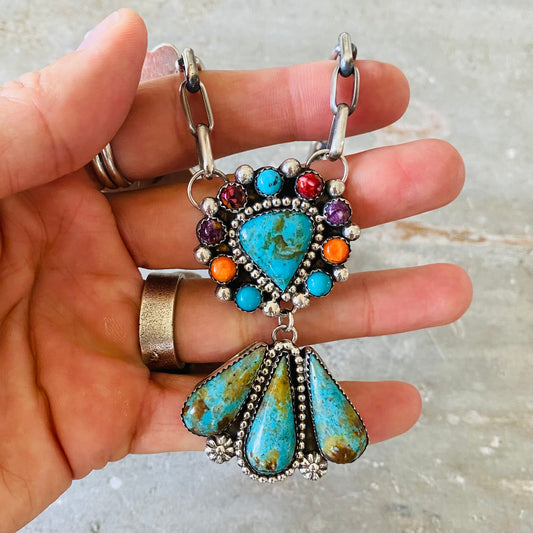 Navajo Lorenzo and Jerilyn Chee Sterling Silver Fiesta Necklace