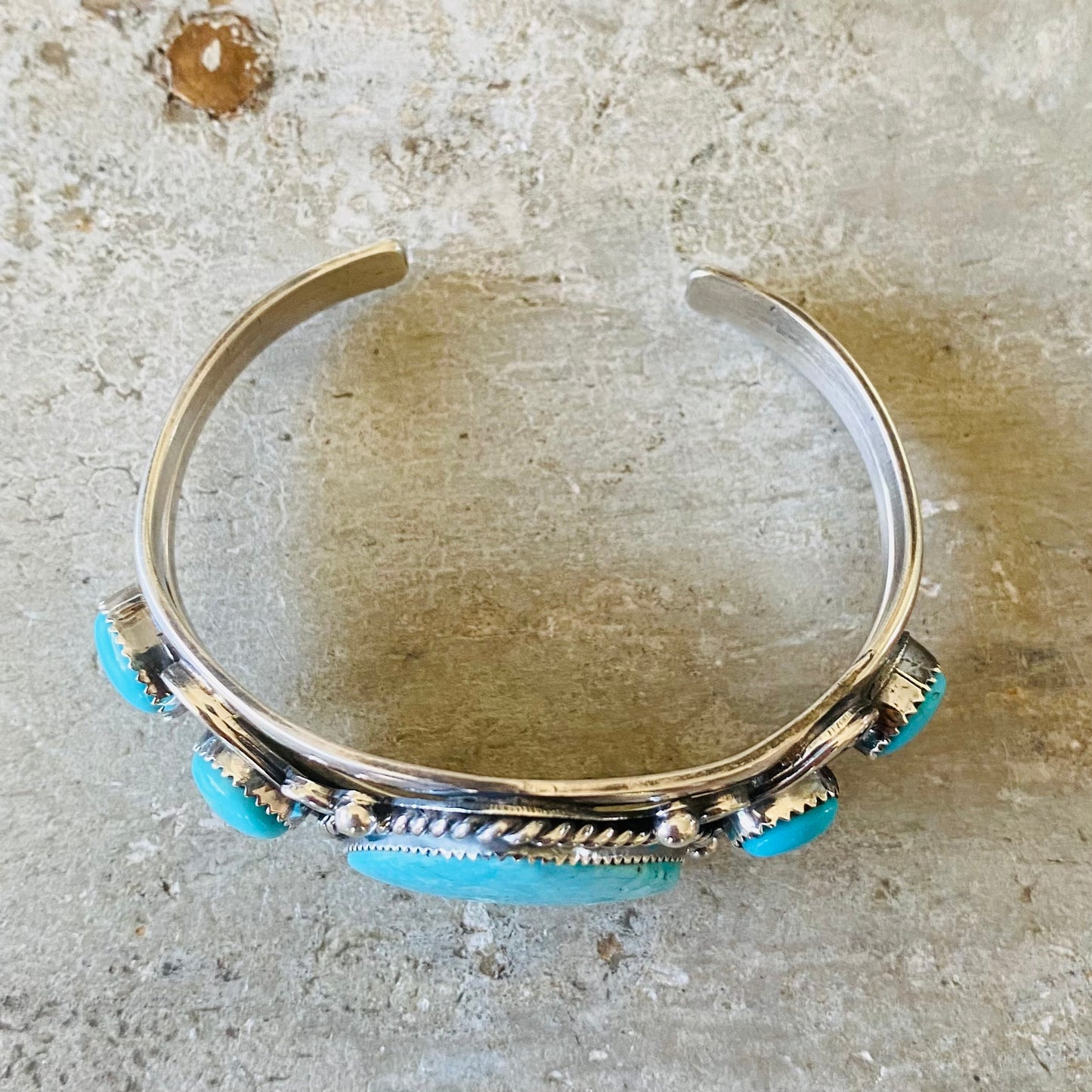 Navajo Lorenzo & Jerilyn Chee Sterling Silver & Campitos Turquoise Heart Cuff