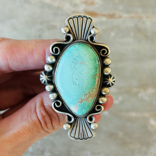 Navajo Daniel Benally Sterling Silver & Carico Lake Statement Ring