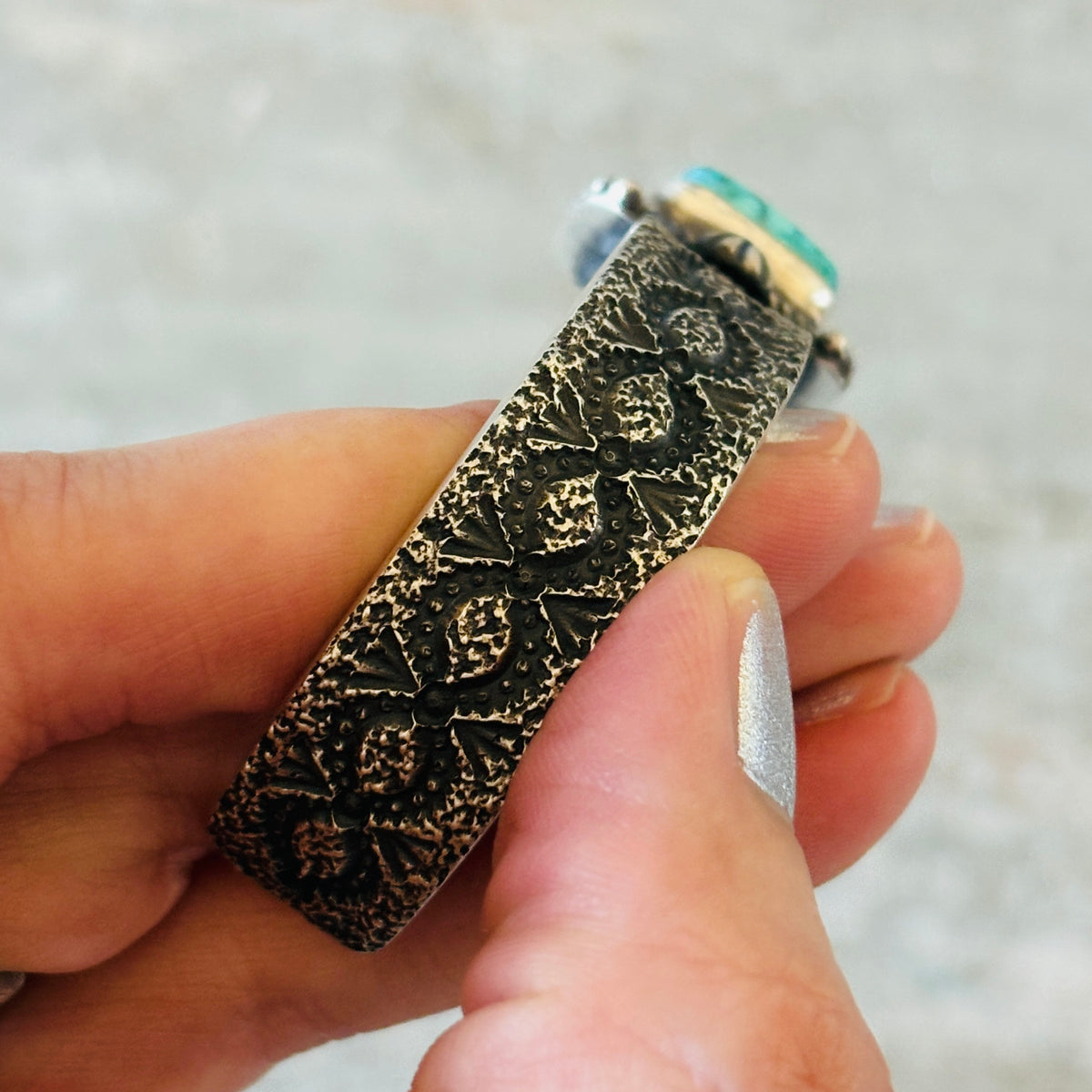 Navajo Herman Smith Sterling Silver & Web Kingman Turquoise Stacker Cuff