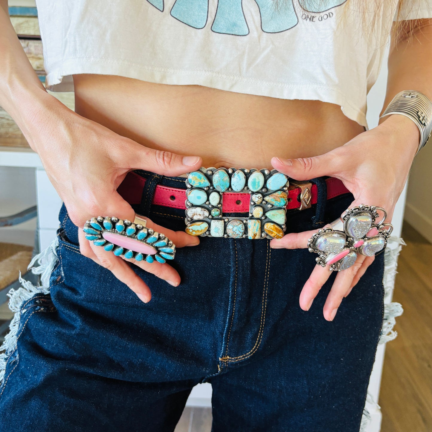 Navajo Bobby Johnson Sterling Silver & Royston Turquoise Belt Buckle