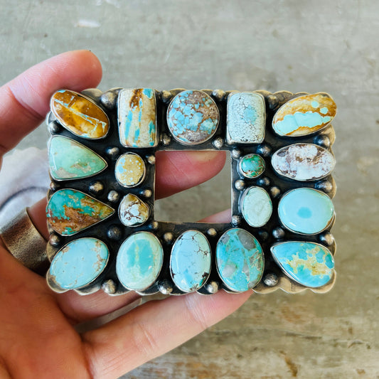 Navajo Bobby Johnson Sterling Silver & Royston Turquoise Belt Buckle