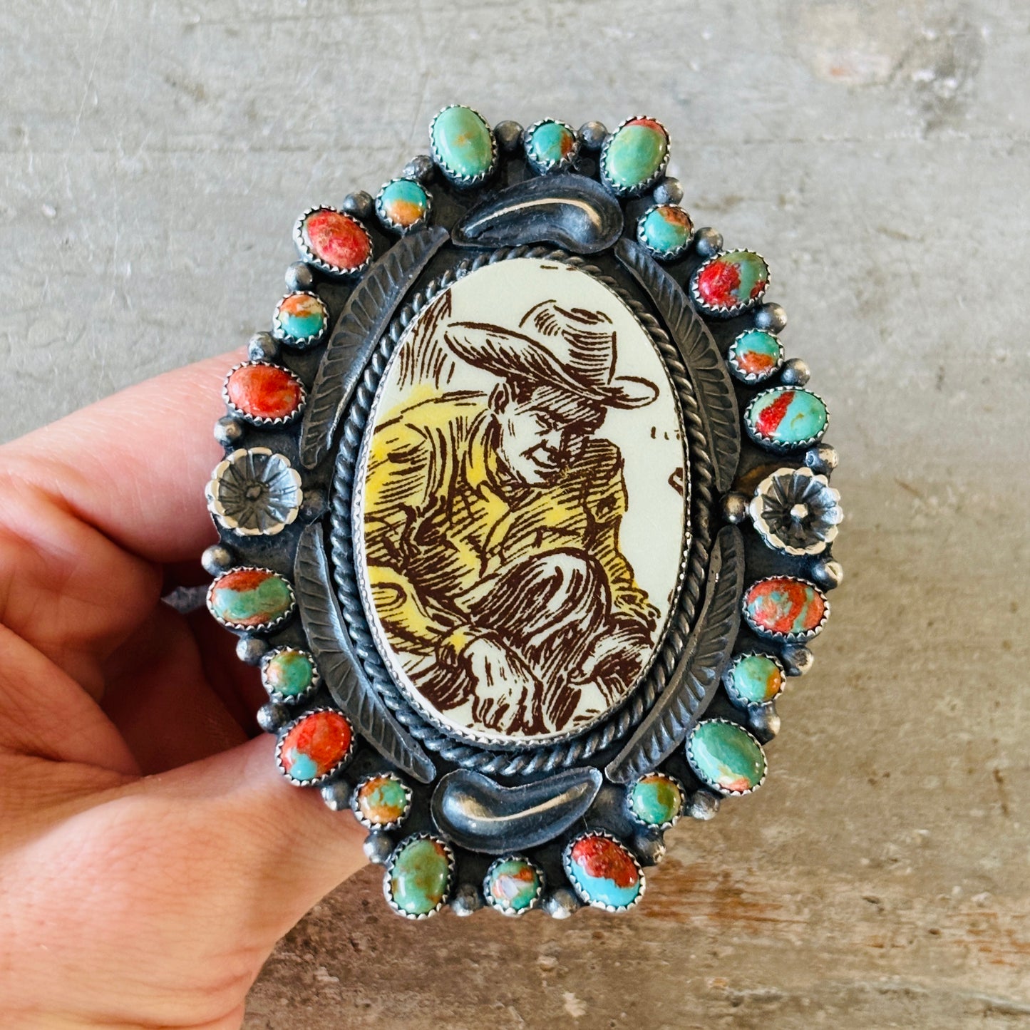 Navajo Kindale Billah Sterling Silver - Ceramic & Mojave Cowboy Ring