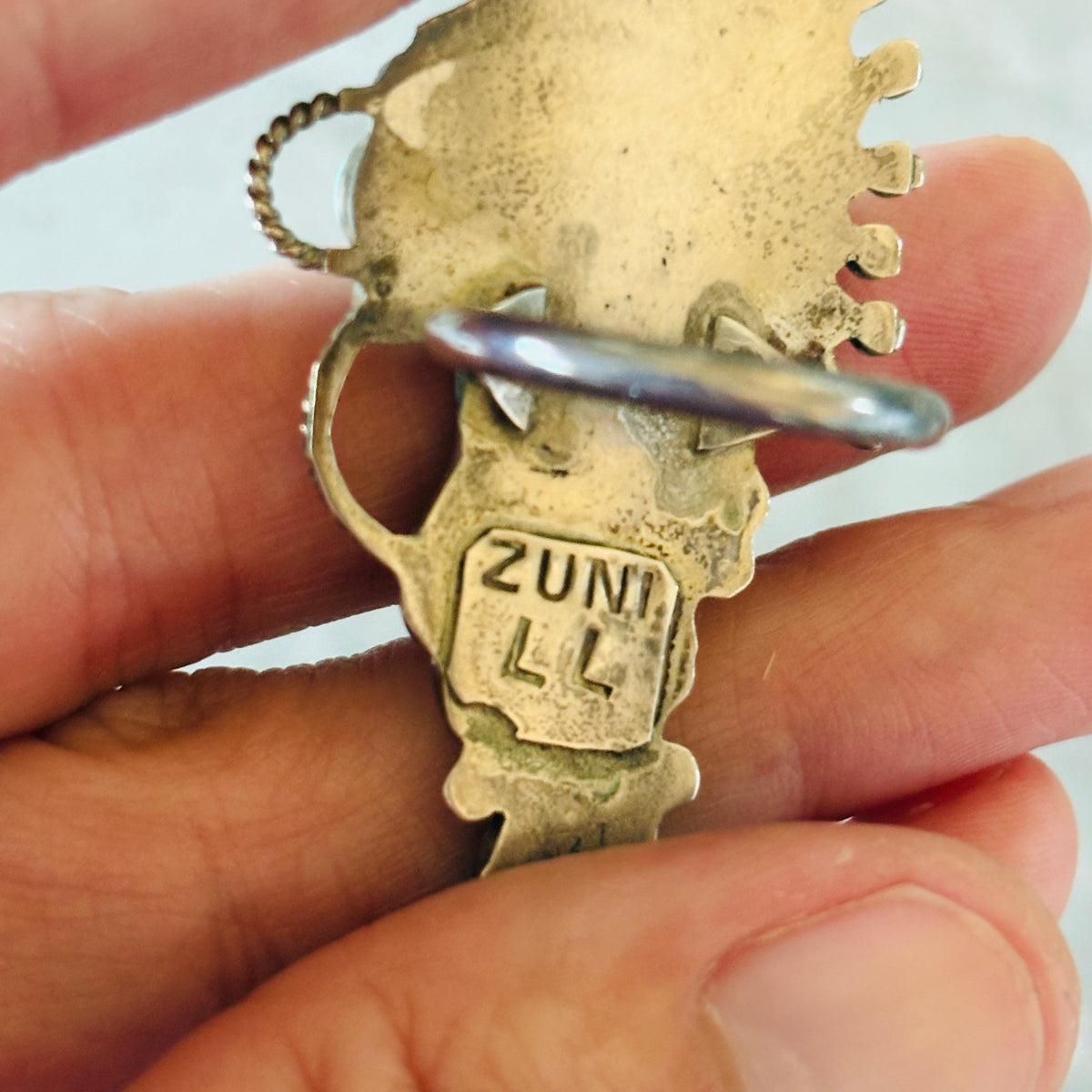 Vintage Zuni Larry Laate Sterling Silver & Turquoise Kachina Ring