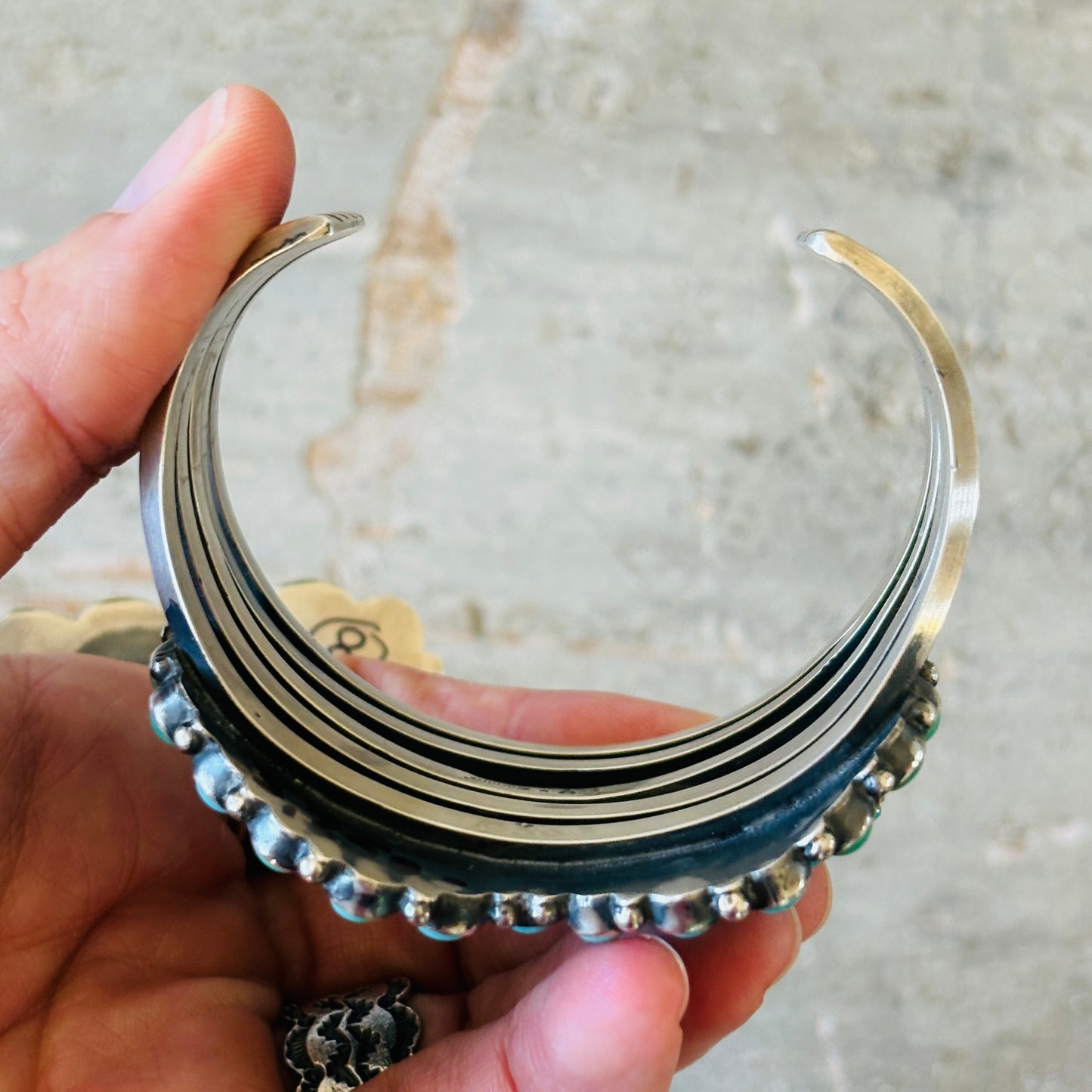 Navajo Anthony Skeets Sterling Silver & Kingman Turquoise Cluster Statement Cuff