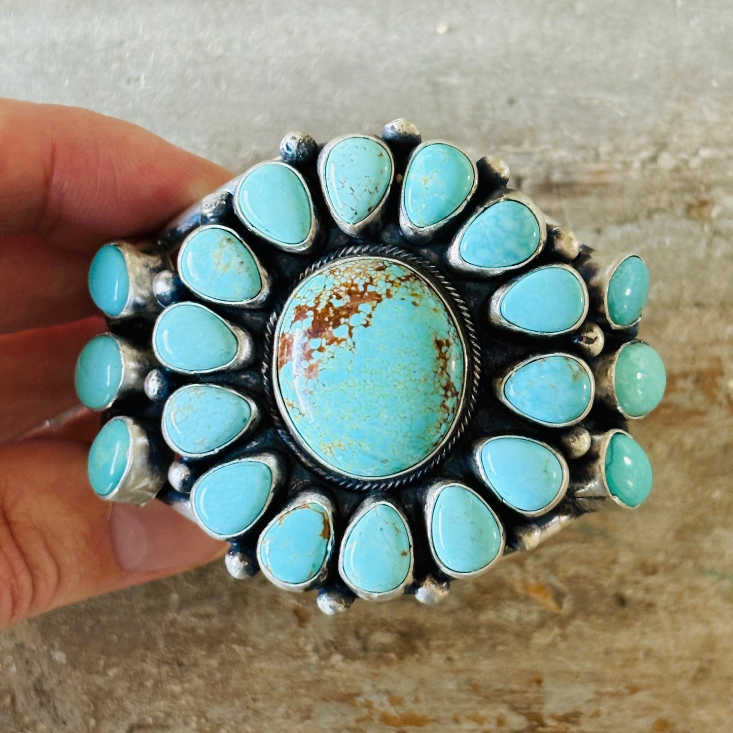 Navajo Bobby Johnson Sterling Silver & #8 Turquoise Cluster Cuff!