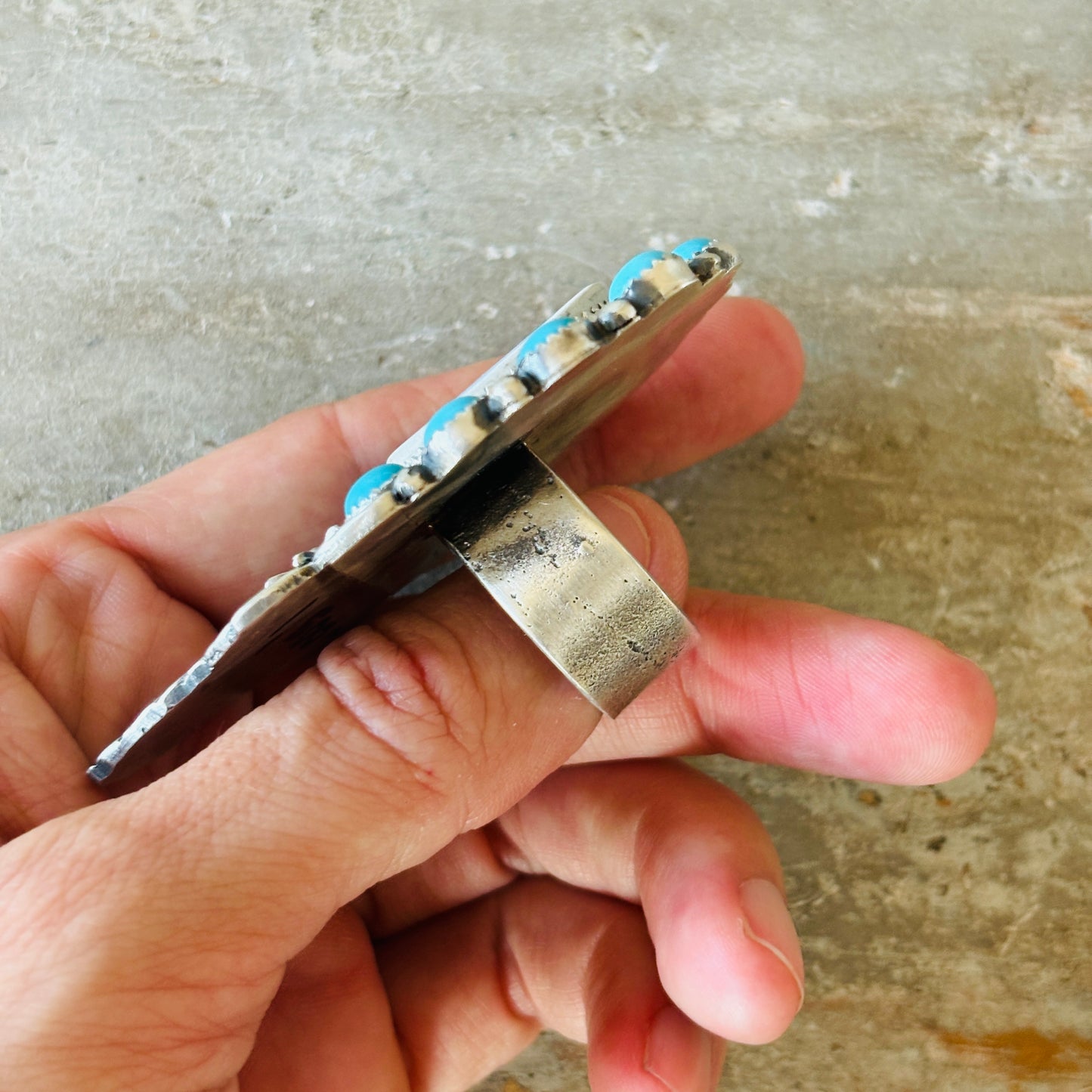Navajo Kindale Billah Sterling Silver & Kingman Turquoise Highland Cow Ring
