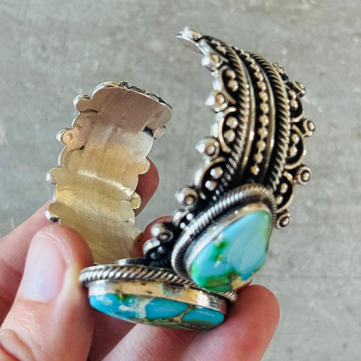 Navajo Hemerson Brown Sterling Silver & Sonoran Turquoise Three Stone Statement Cuff