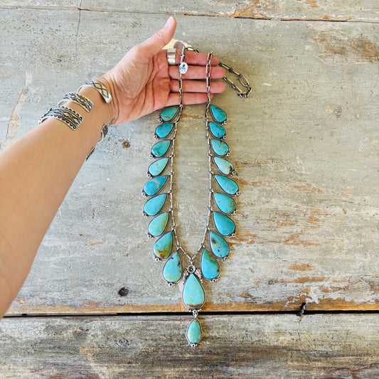 Navajo Brenda Jimenez Sterling Silver & Kingman Turquoise Statement Necklace