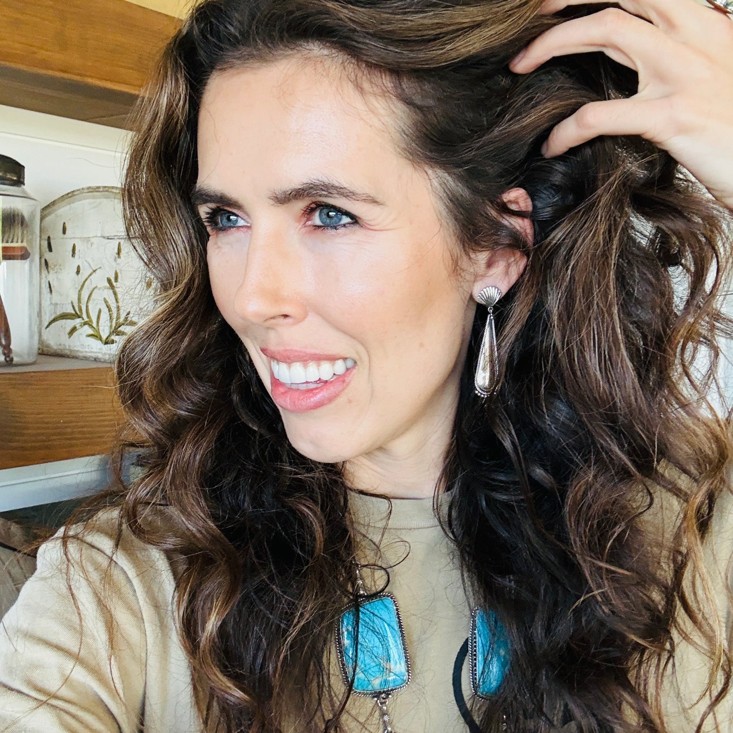 Navajo Steve Arviso Sterling Silver Fan Earrings