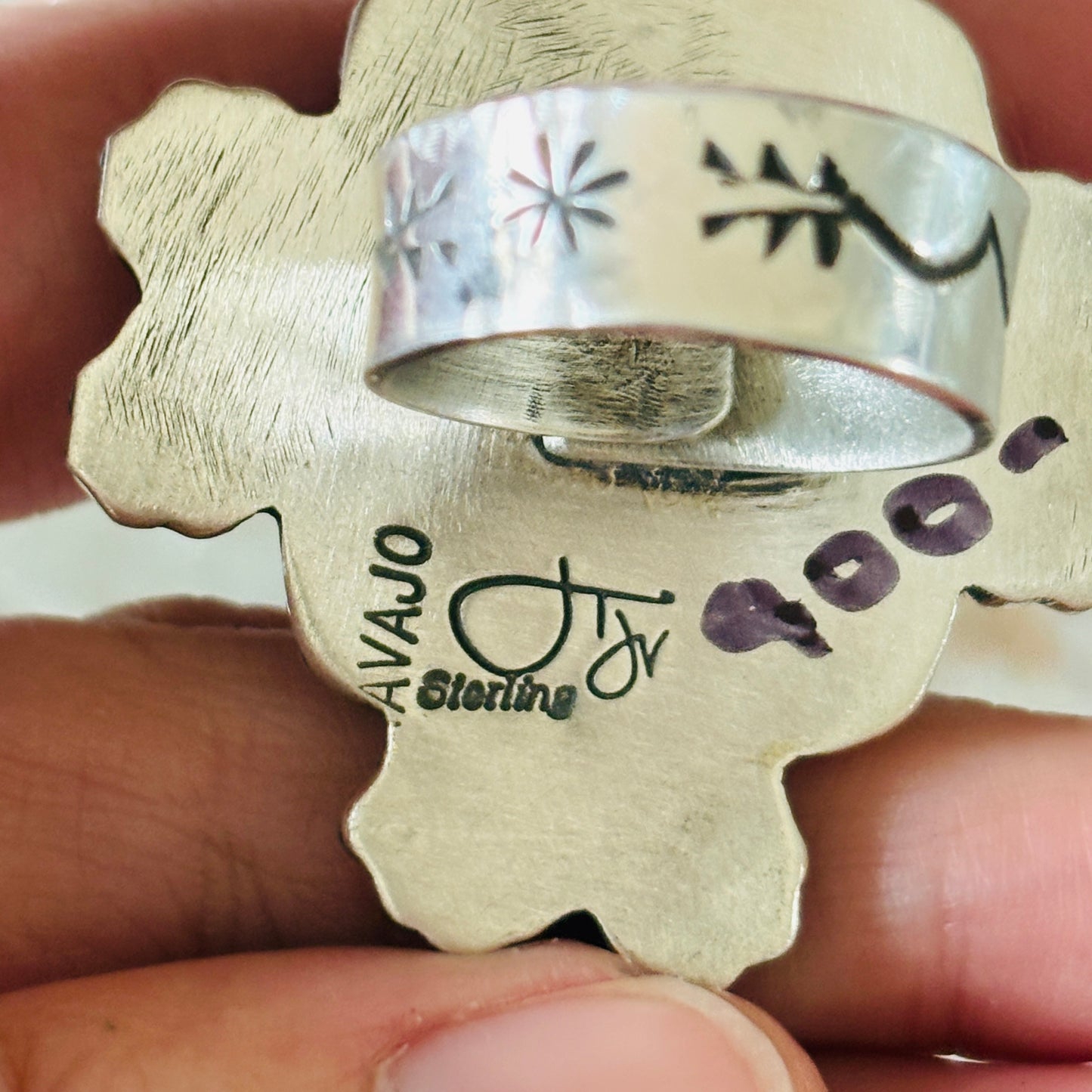 Navajo JT Willie Sterling Silver & Web Kingman Turquoise Ring