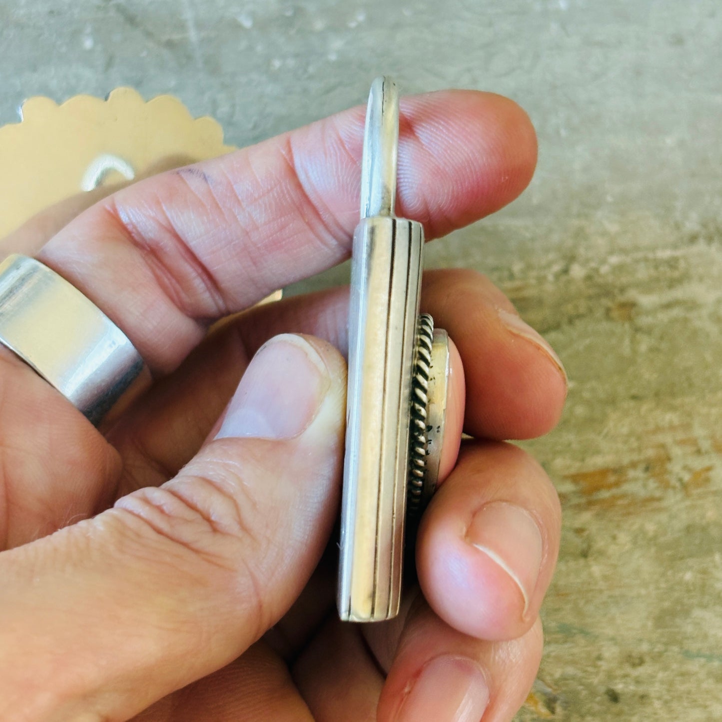 Navajo Charley Johnson Sterling Silver & Pink Conch Heart Lock Pendant