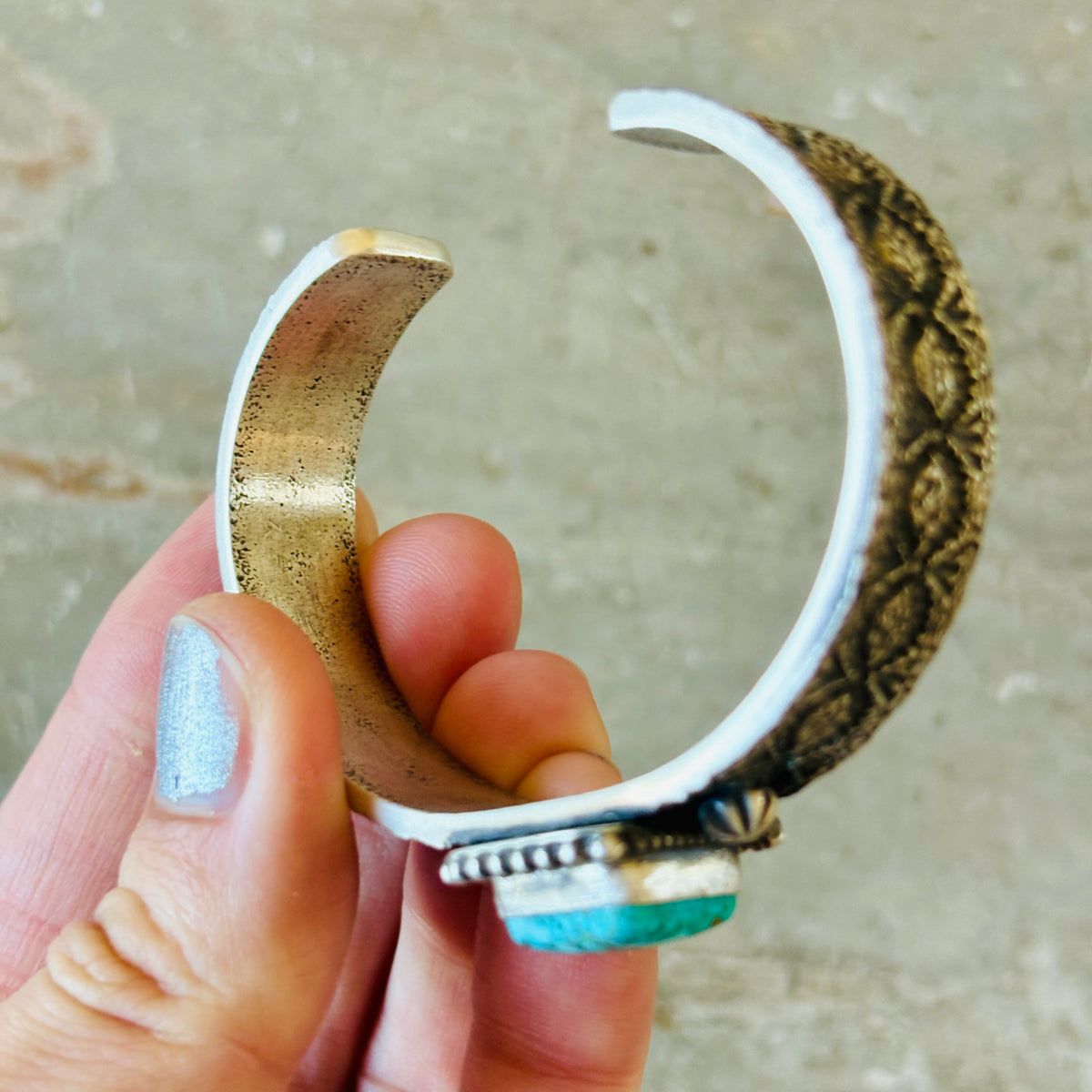 Navajo Herman Smith Sterling Silver & Web Kingman Turquoise Stacker Cuff