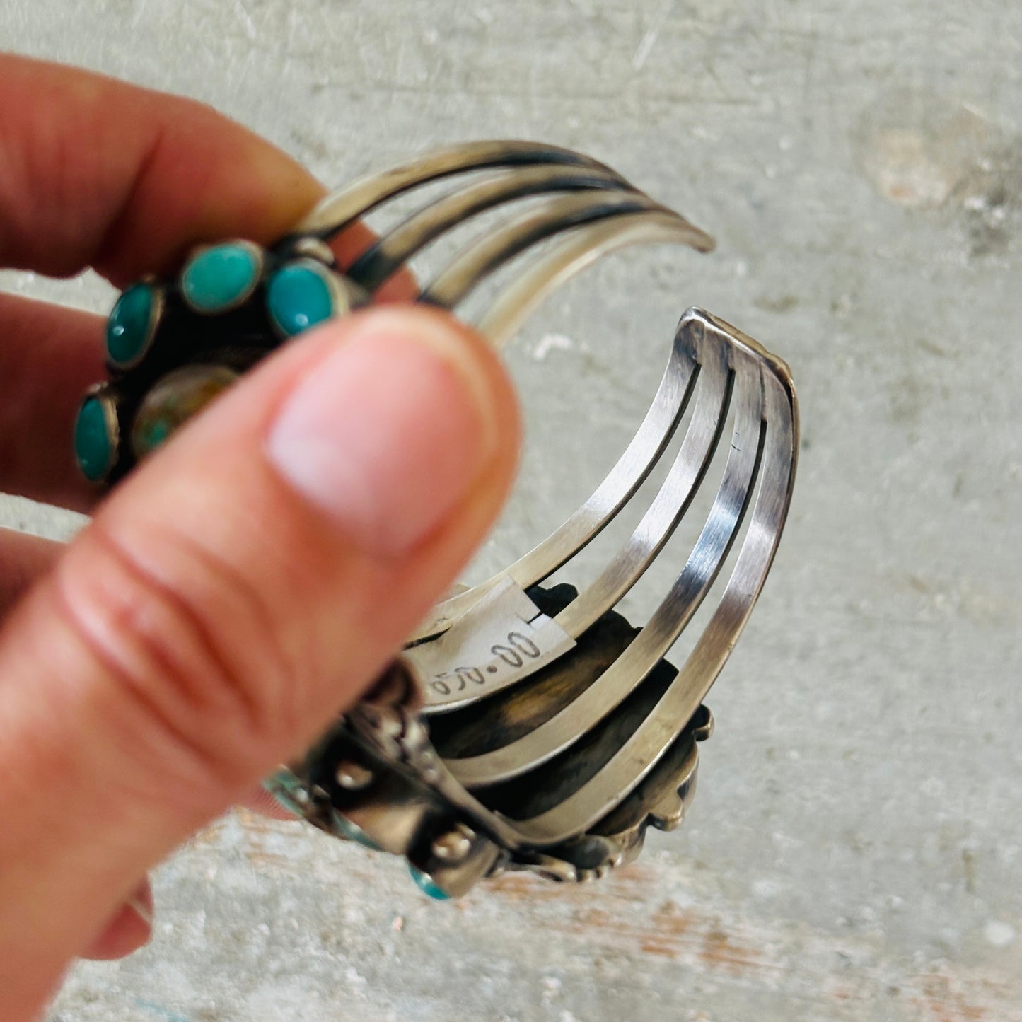 Navajo Paul Livingston Sterling Silver & Mixed Turquoise Cluster Cuff