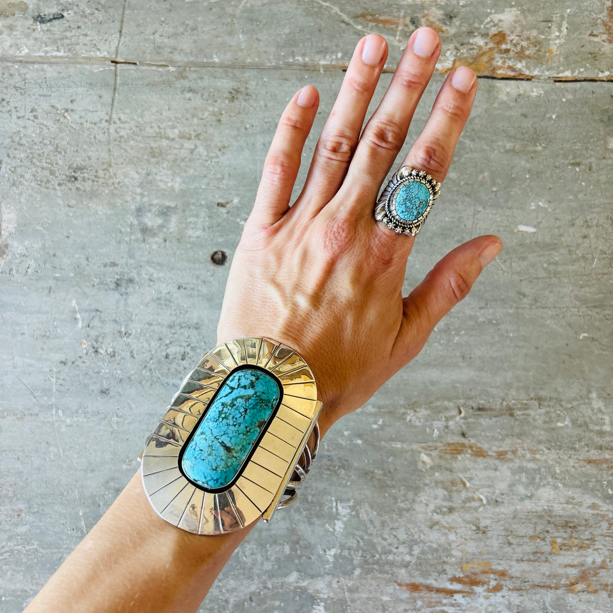 Navajo Thomas Jim Sterling Silver & Blue Moon Turquoise Statement Ring