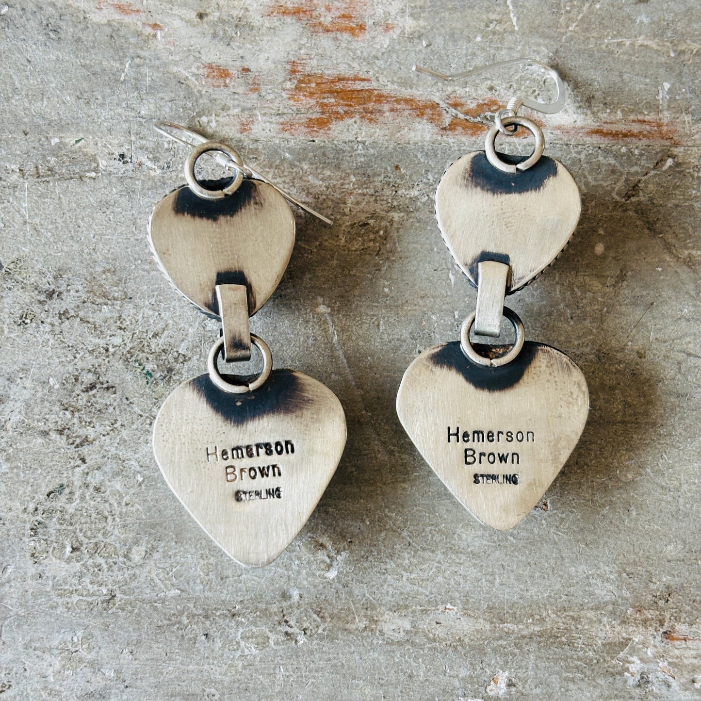 Navajo Hemerson Brown Sterling Silver & Pink Conch Heart Statement Earrings